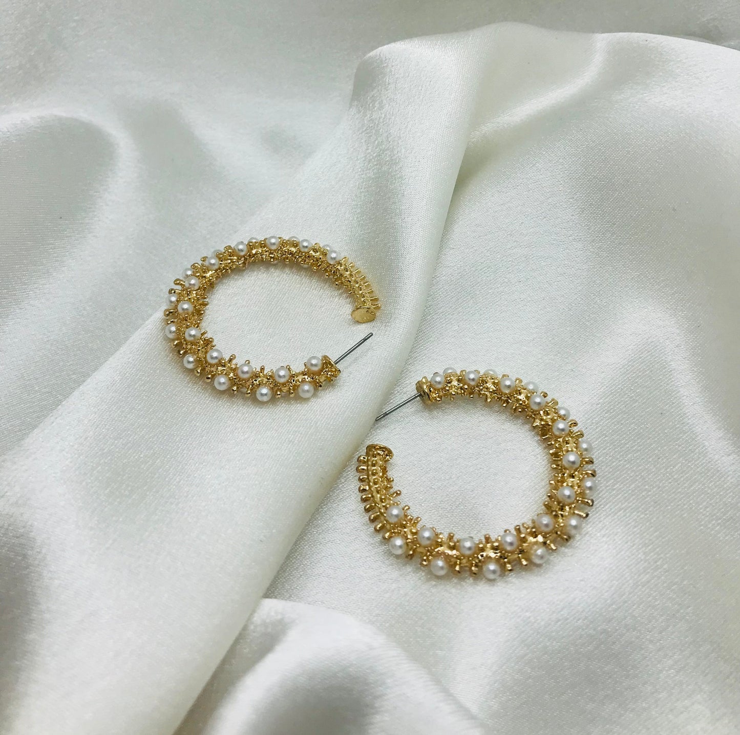 Pearl Embellished Gold Hoops