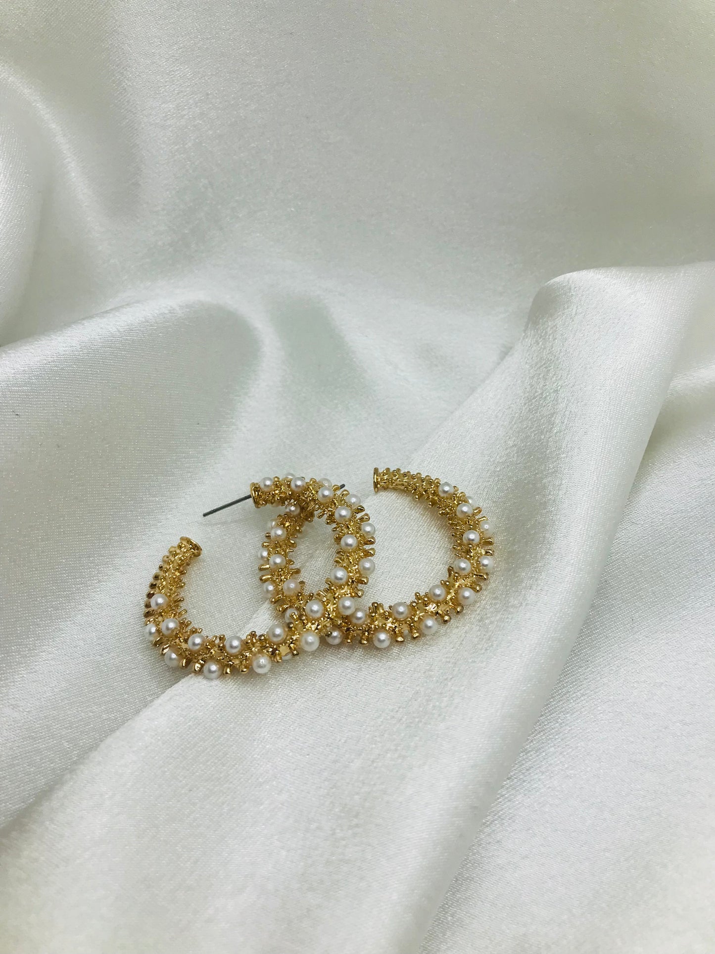 Pearl Embellished Gold Hoops