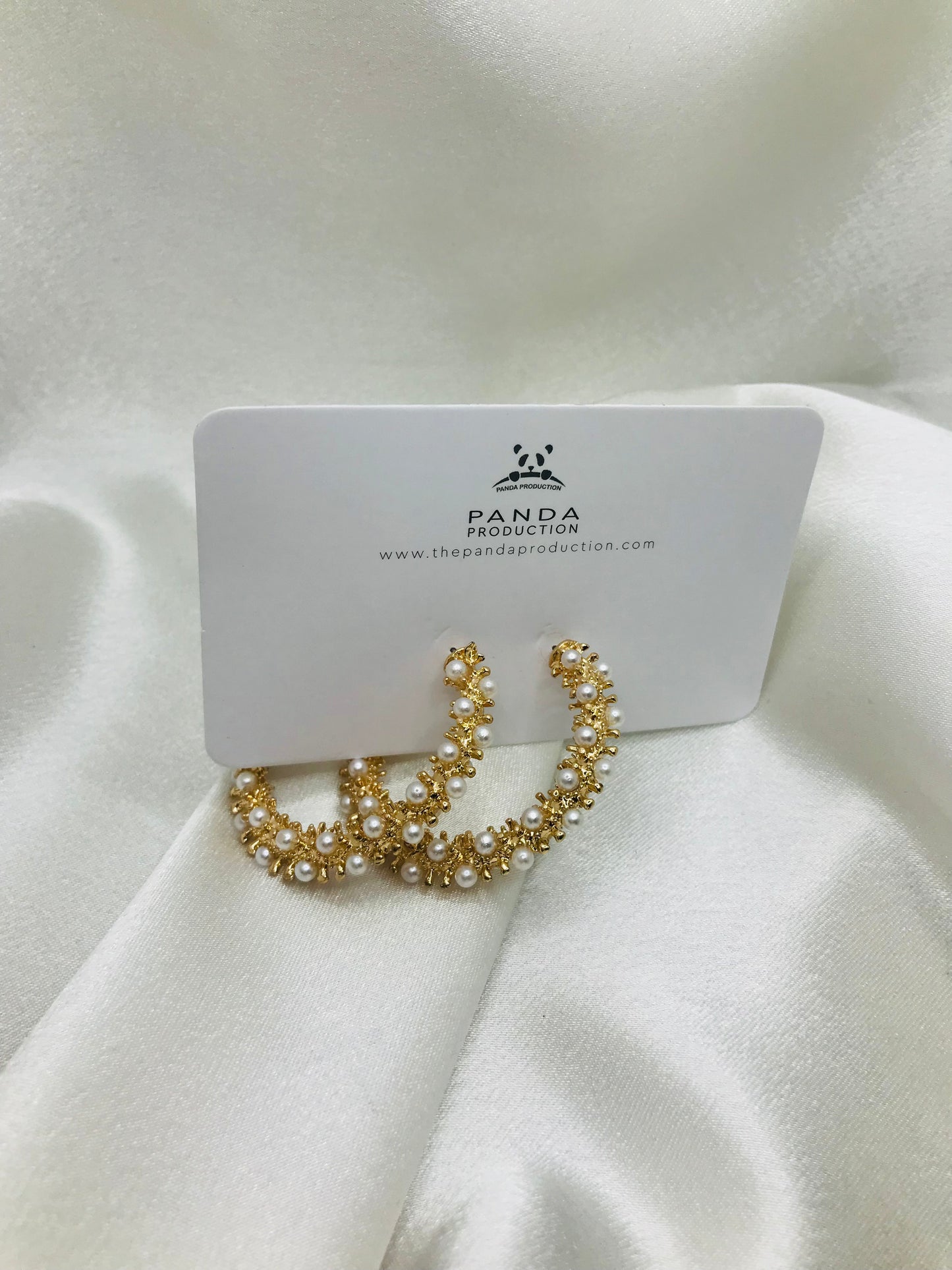 Pearl Embellished Gold Hoops