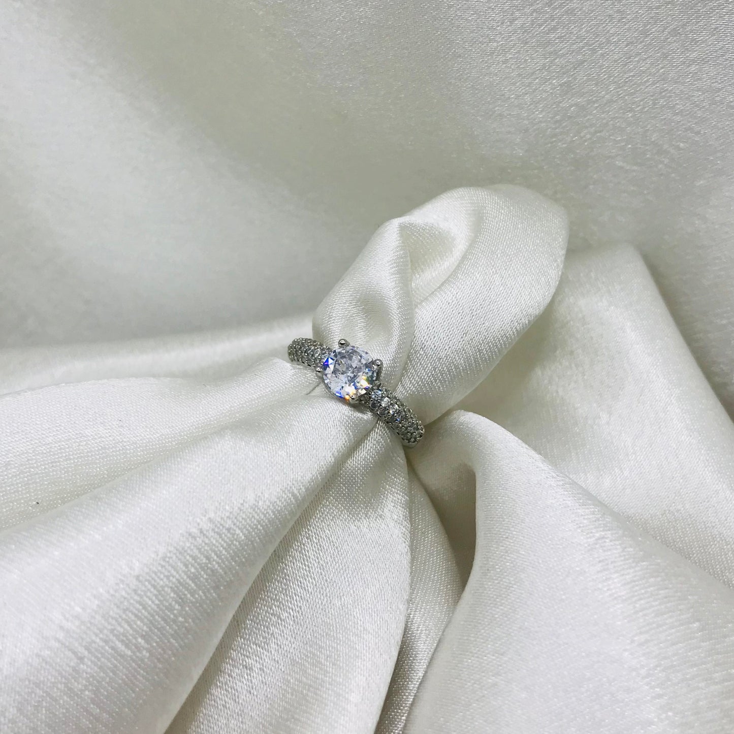 Sterling Silver Solitaire Ring with Pave Band