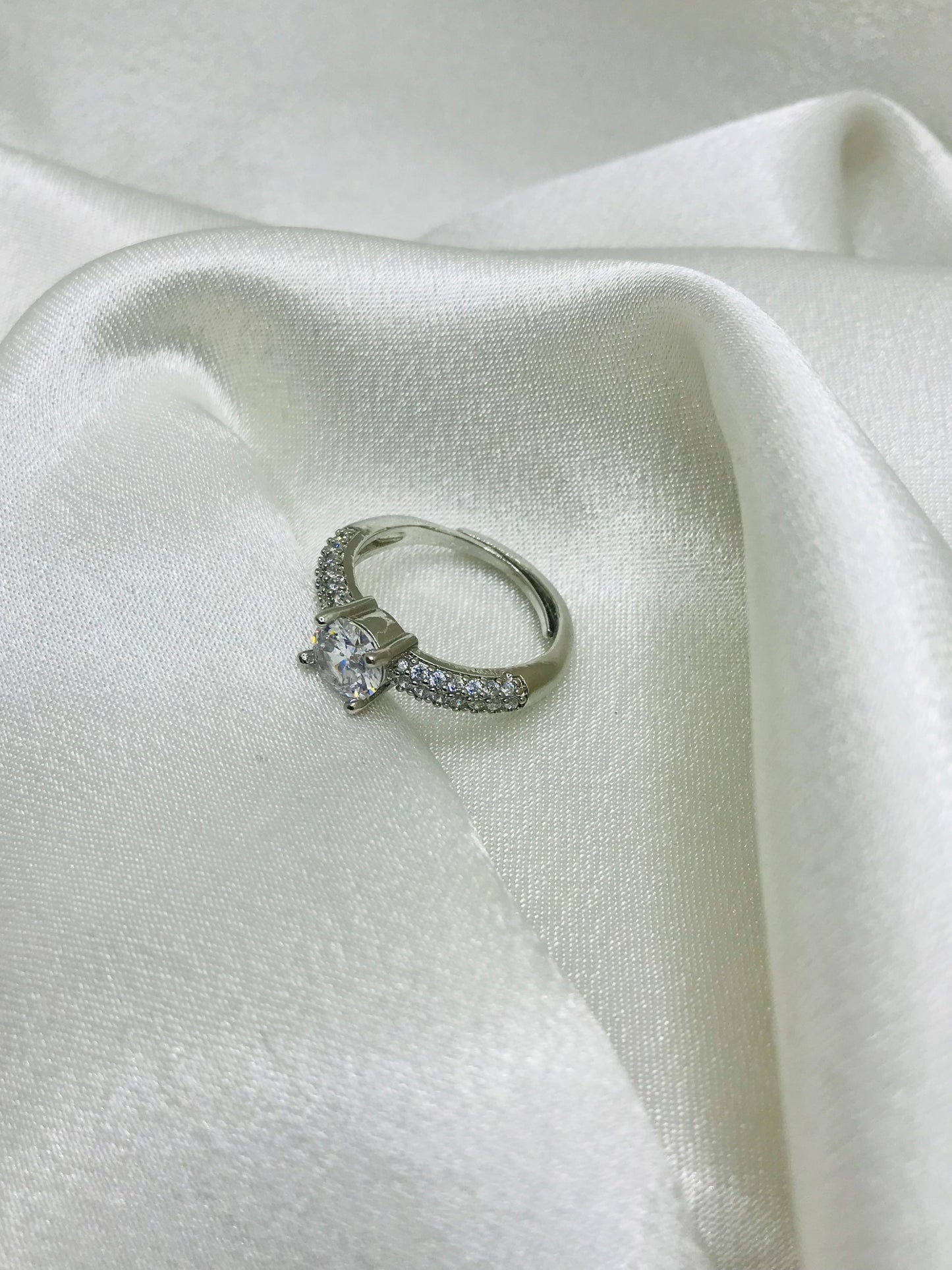 Sterling Silver Solitaire Ring with Pave Band