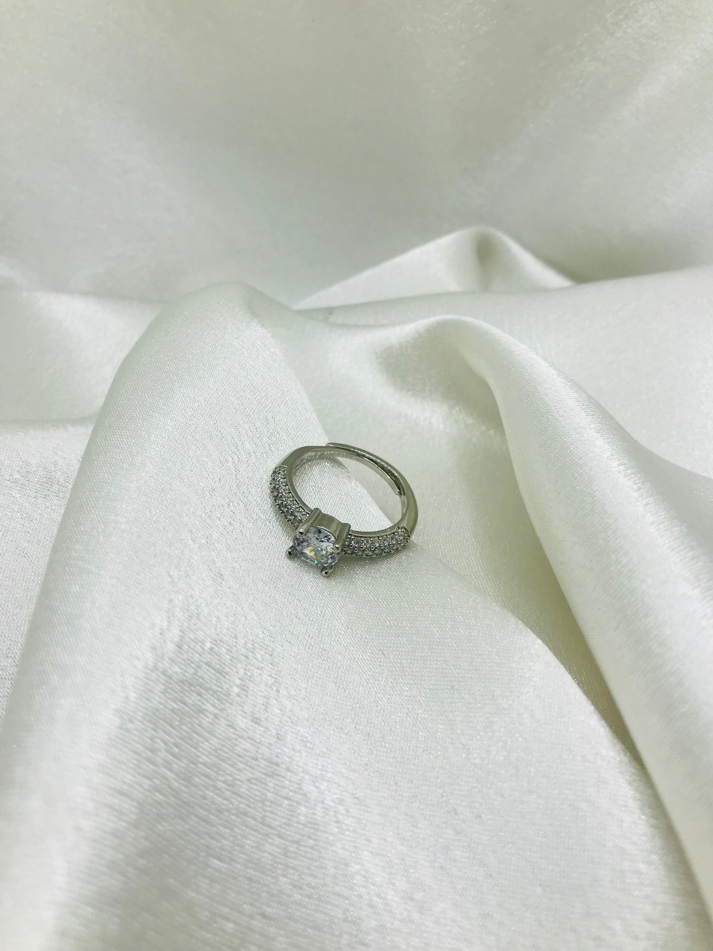 Sterling Silver Solitaire Ring with Pave Band