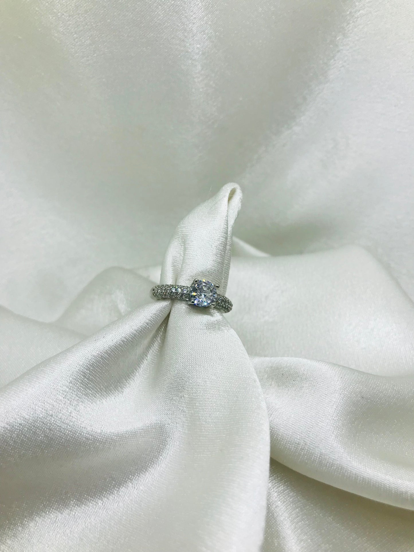 Sterling Silver Solitaire Ring with Pave Band