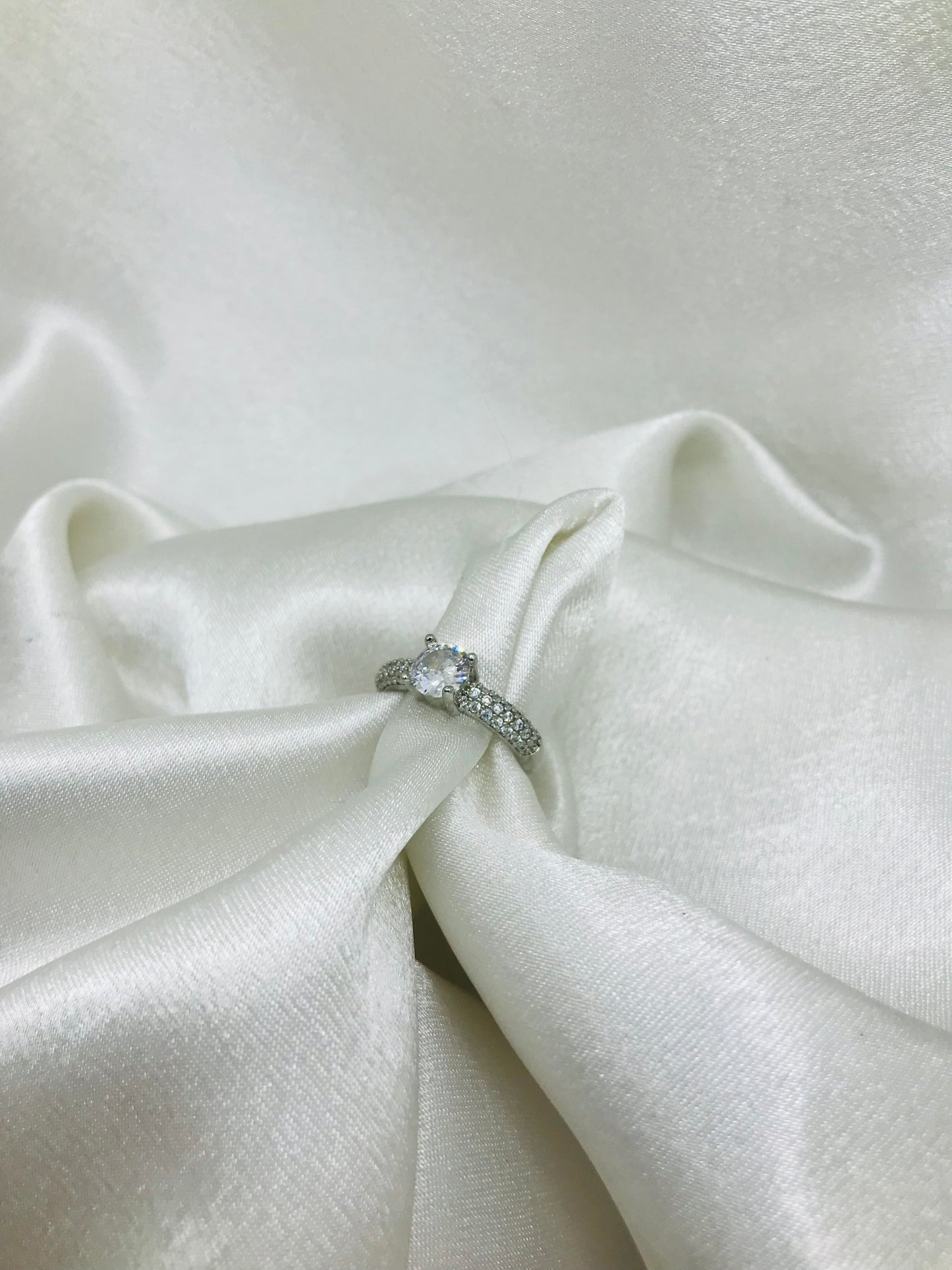 Sterling Silver Solitaire Ring with Pave Band