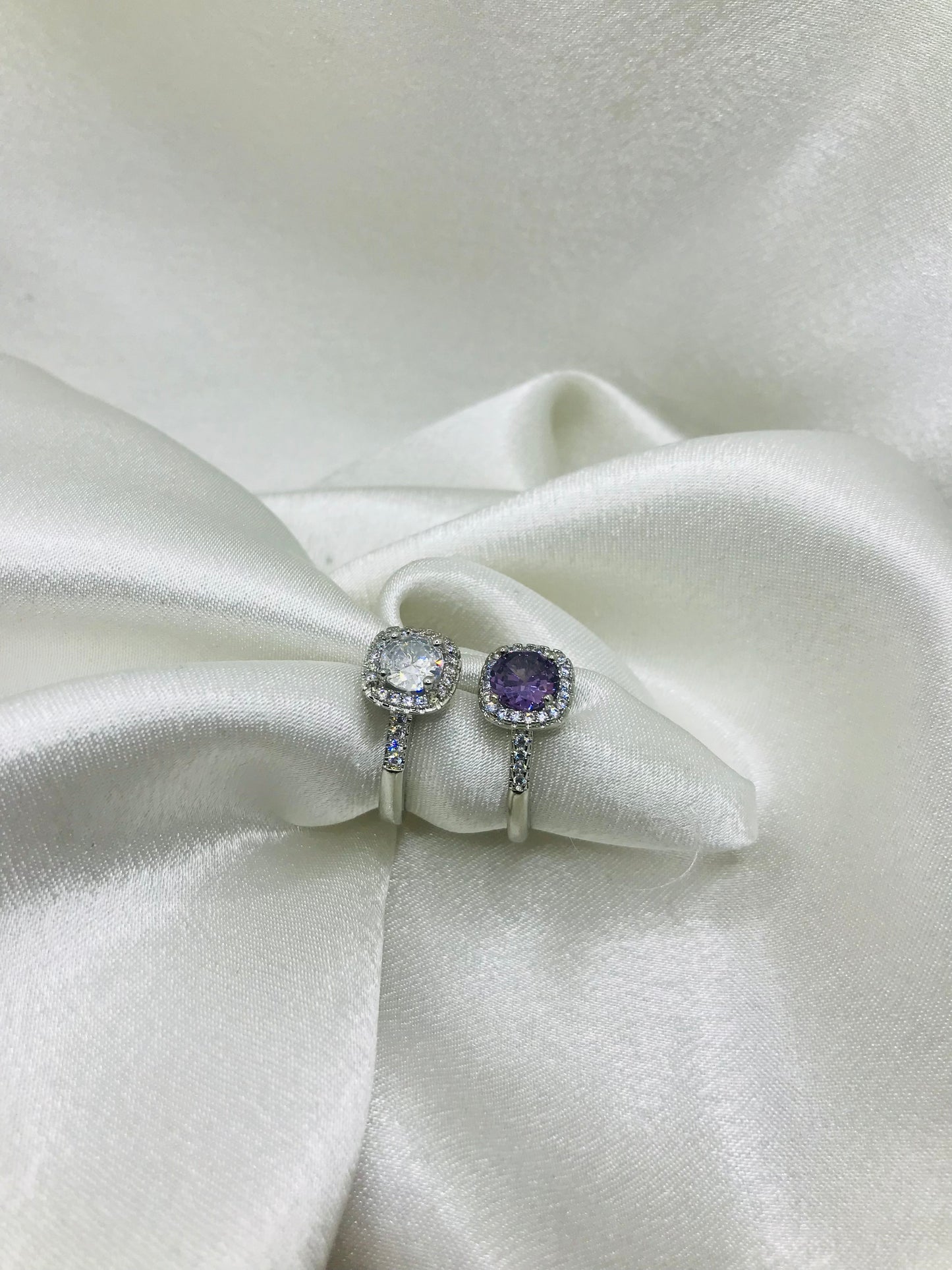 Sterling Silver Halo Gemstone Rings