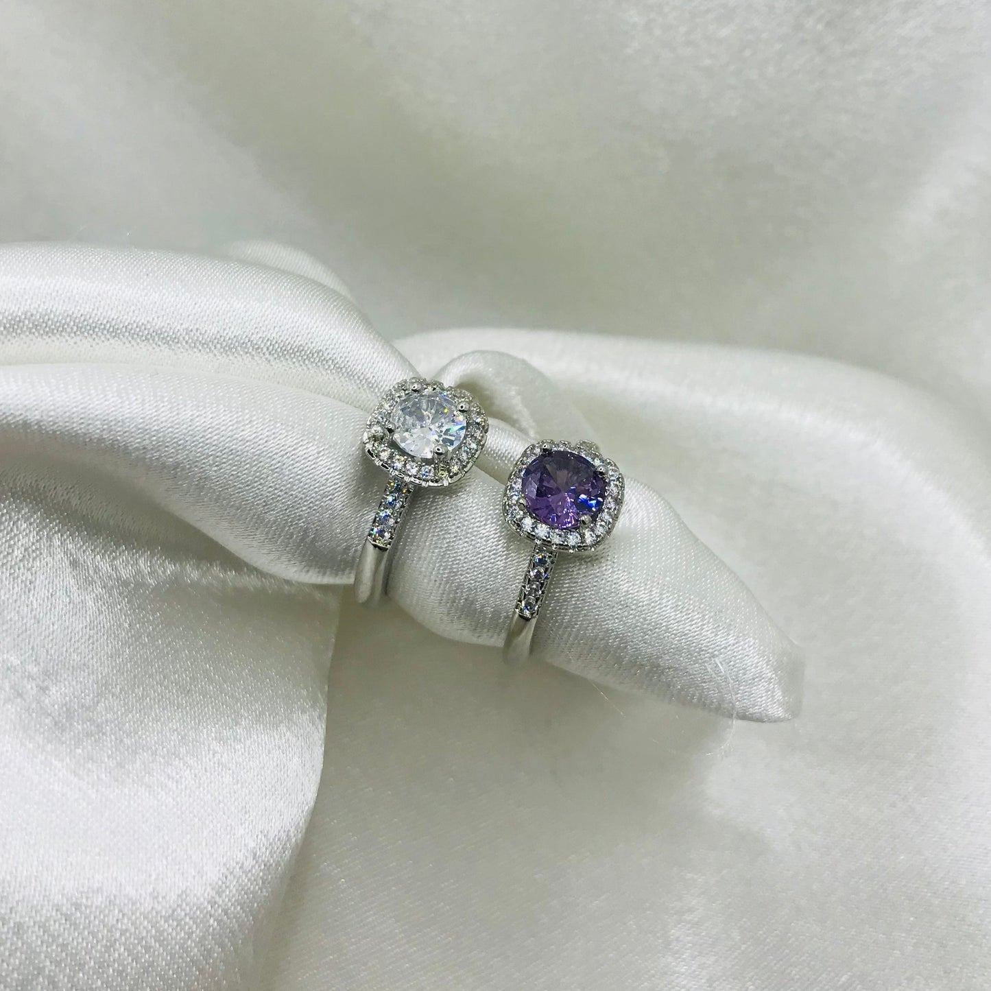 Sterling Silver Halo Gemstone Rings