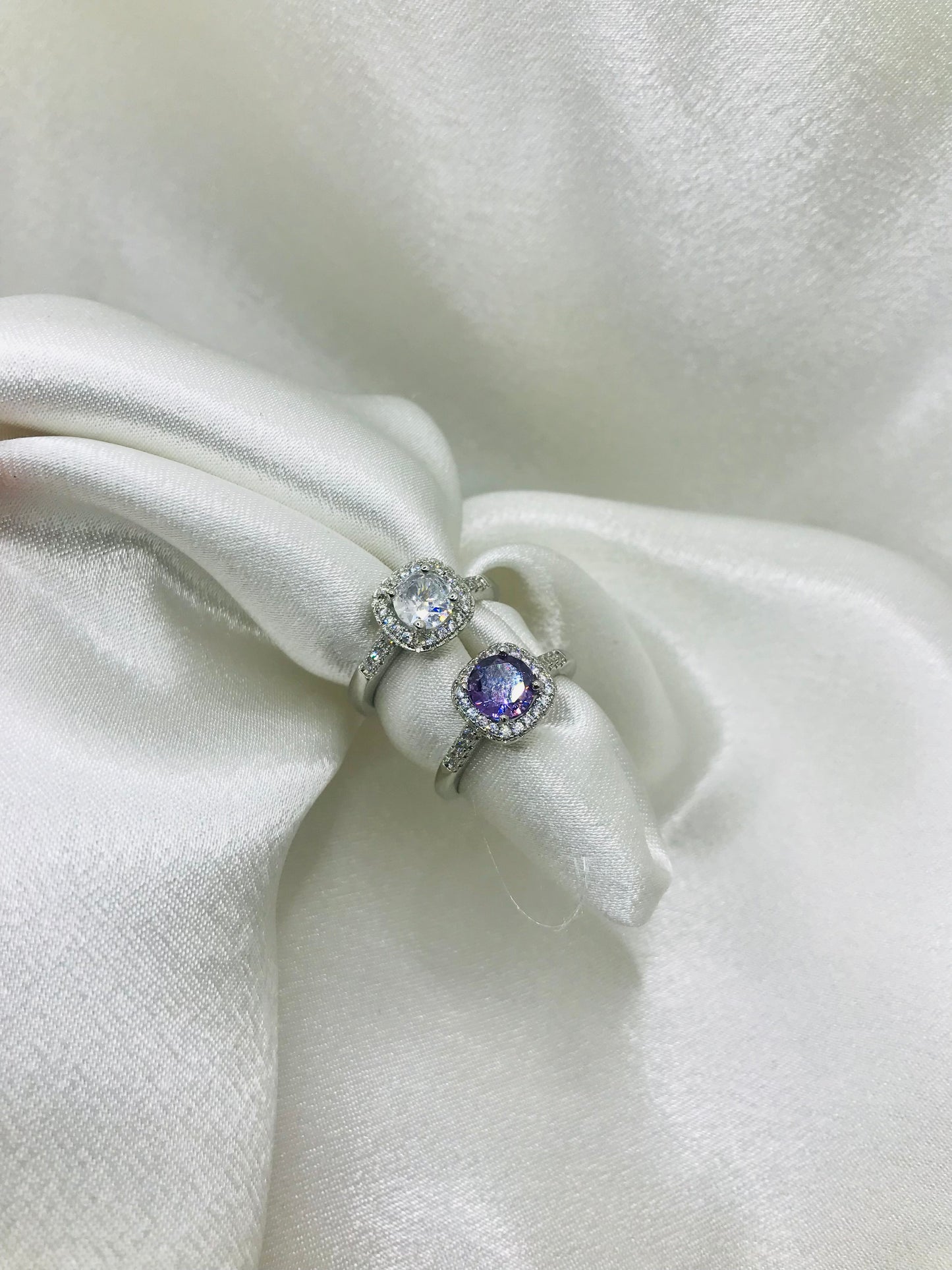 Sterling Silver Halo Gemstone Rings