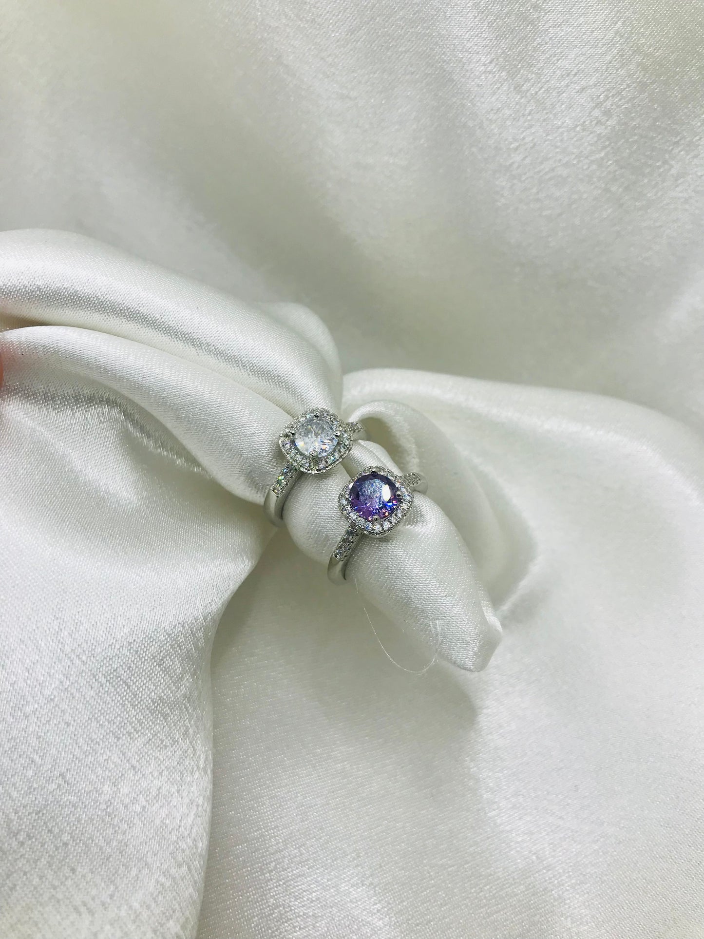 Sterling Silver Halo Gemstone Rings