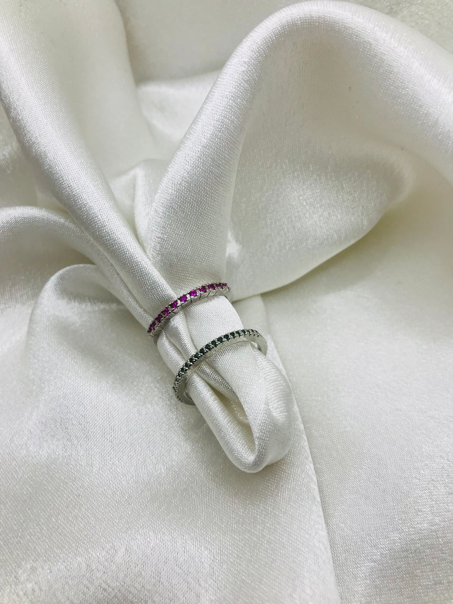 Silver Eternity Rings with Colored Gemstones
