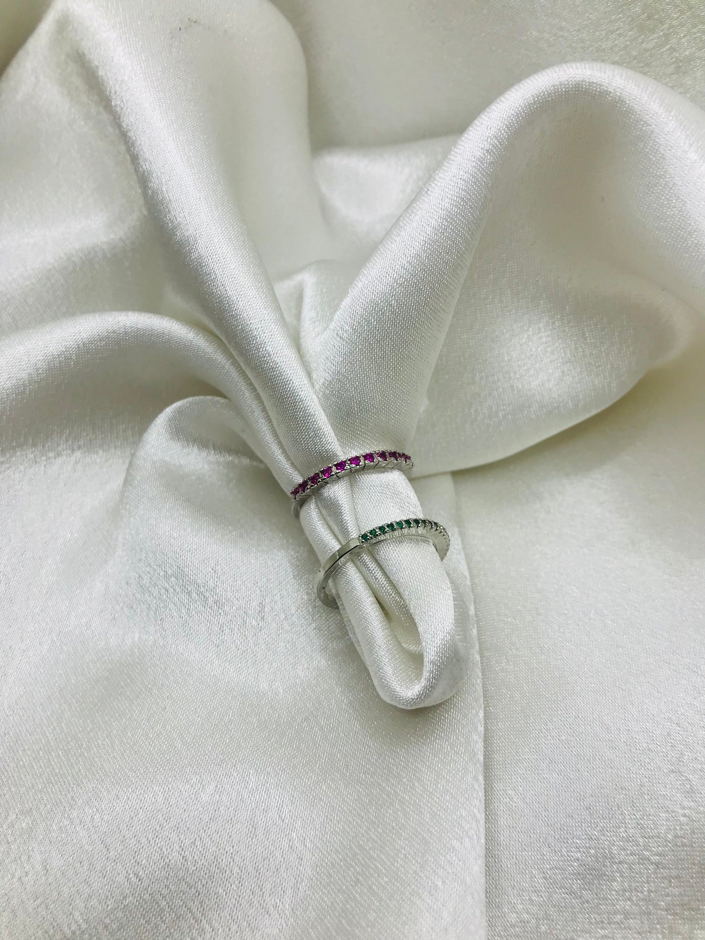 Silver Eternity Rings with Colored Gemstones