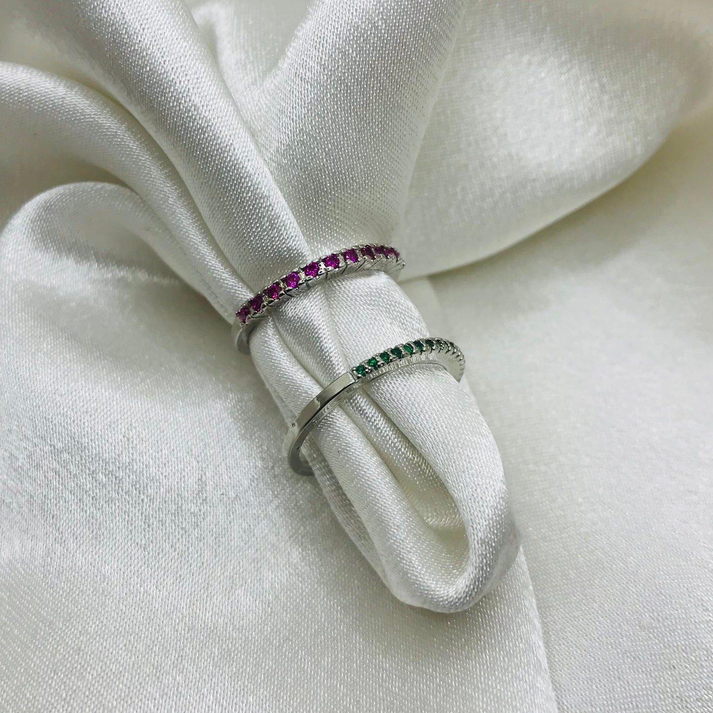 Silver Eternity Rings with Colored Gemstones