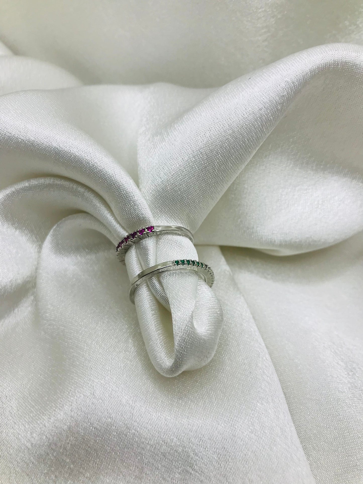 Silver Eternity Rings with Colored Gemstones