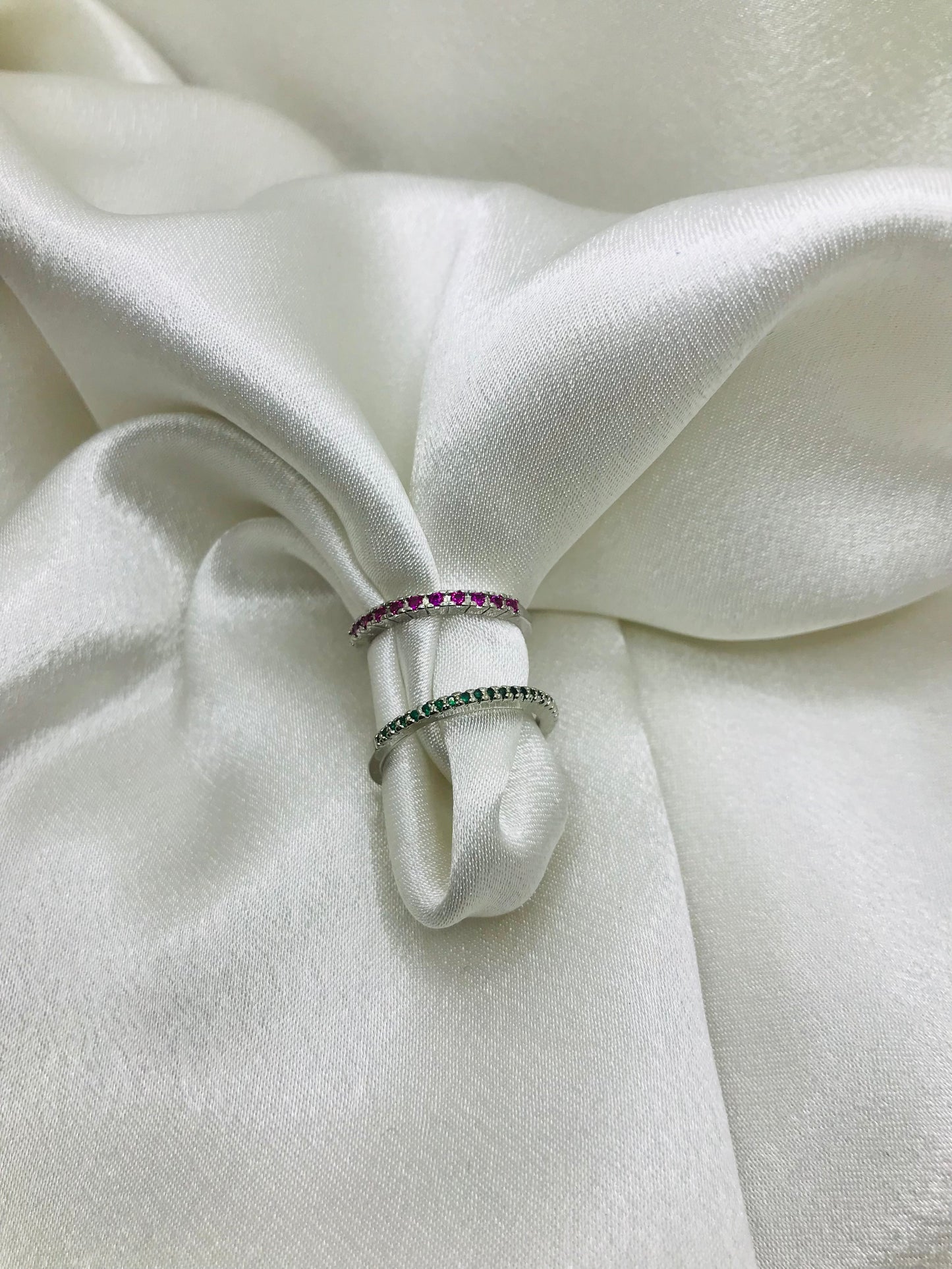Silver Eternity Rings with Colored Gemstones