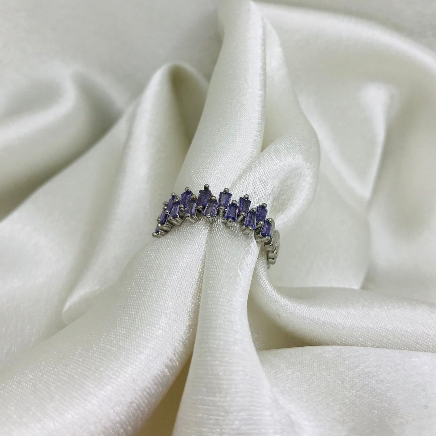 Adjustable Ring with Purple Gemstones