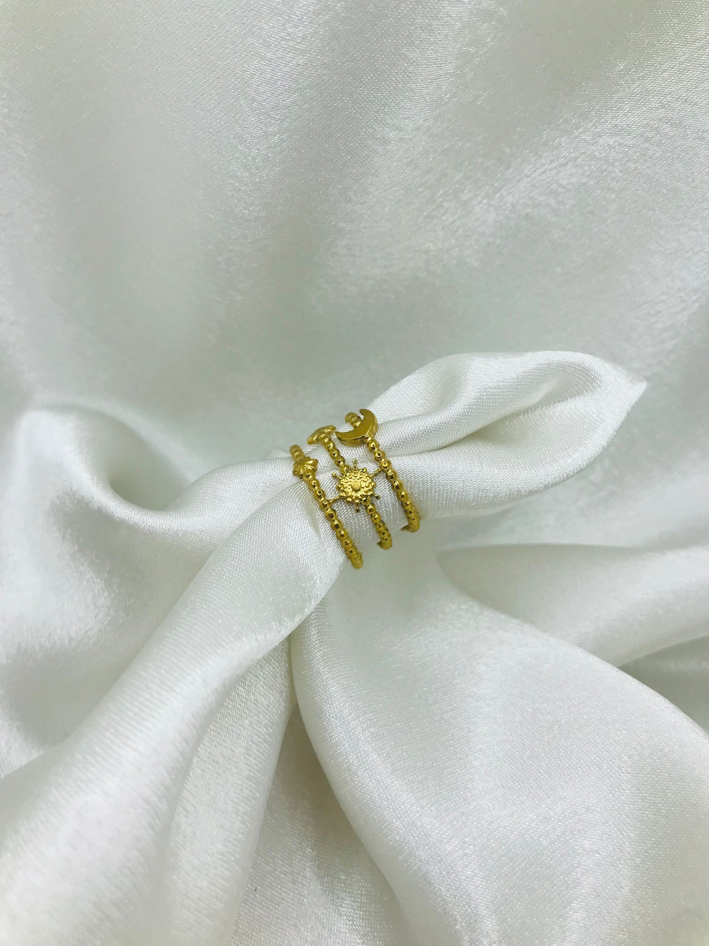 Beaded Three Layered Open Ring