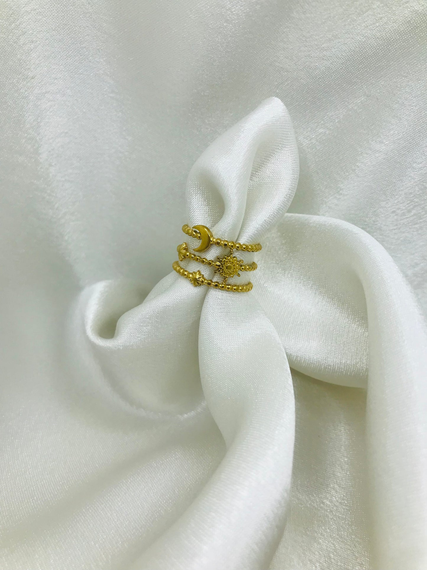 Beaded Three Layered Open Ring