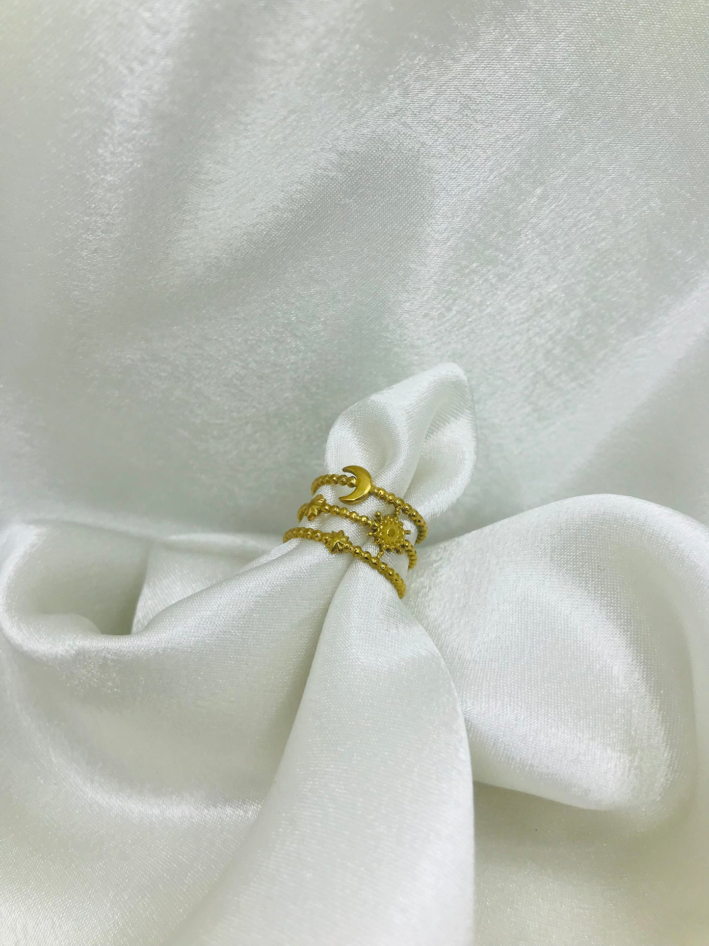 Beaded Three Layered Open Ring