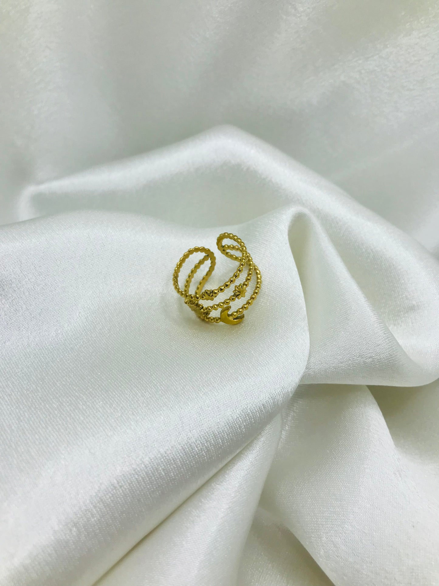 Beaded Three Layered Open Ring