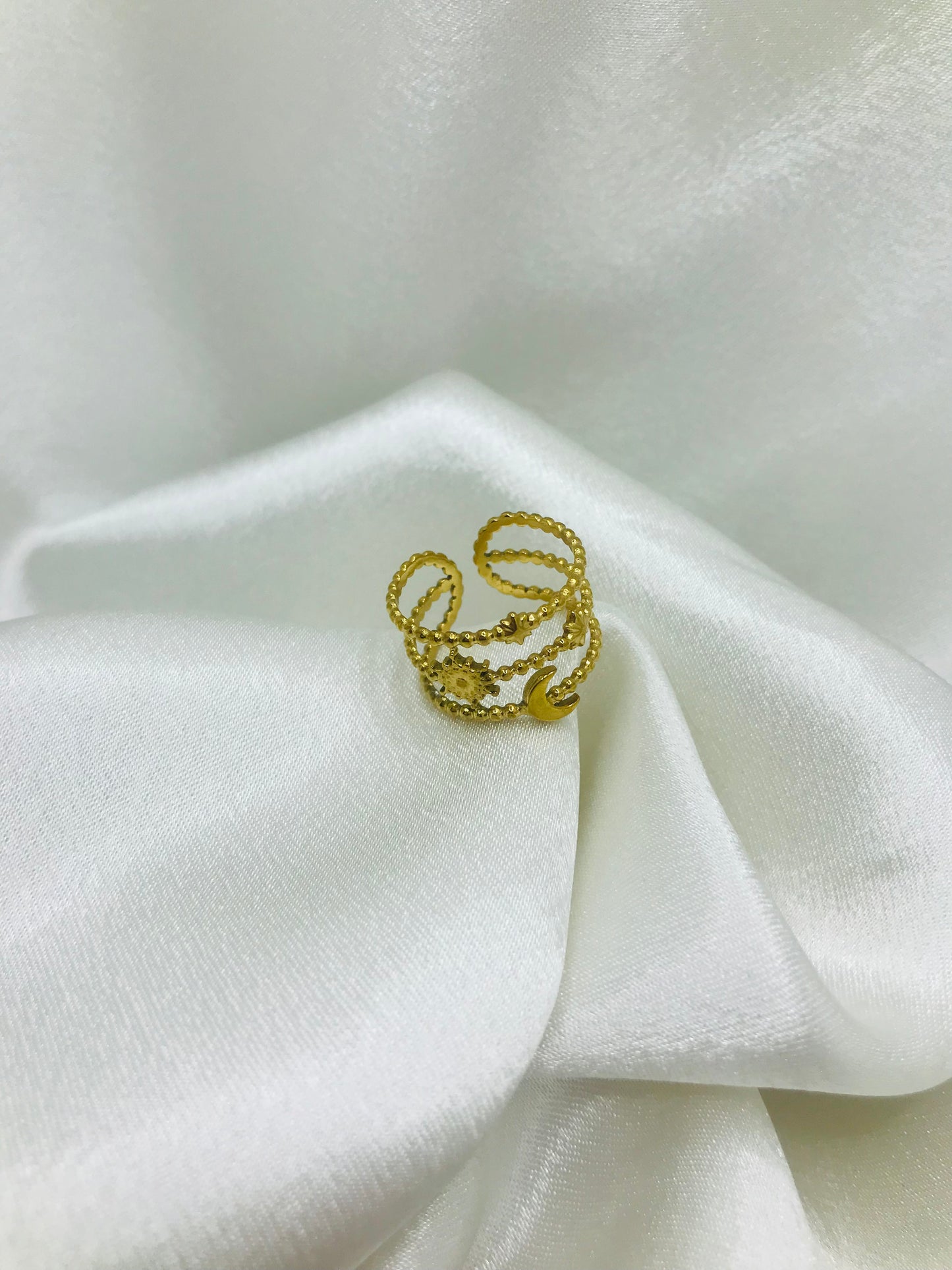 Beaded Three Layered Open Ring