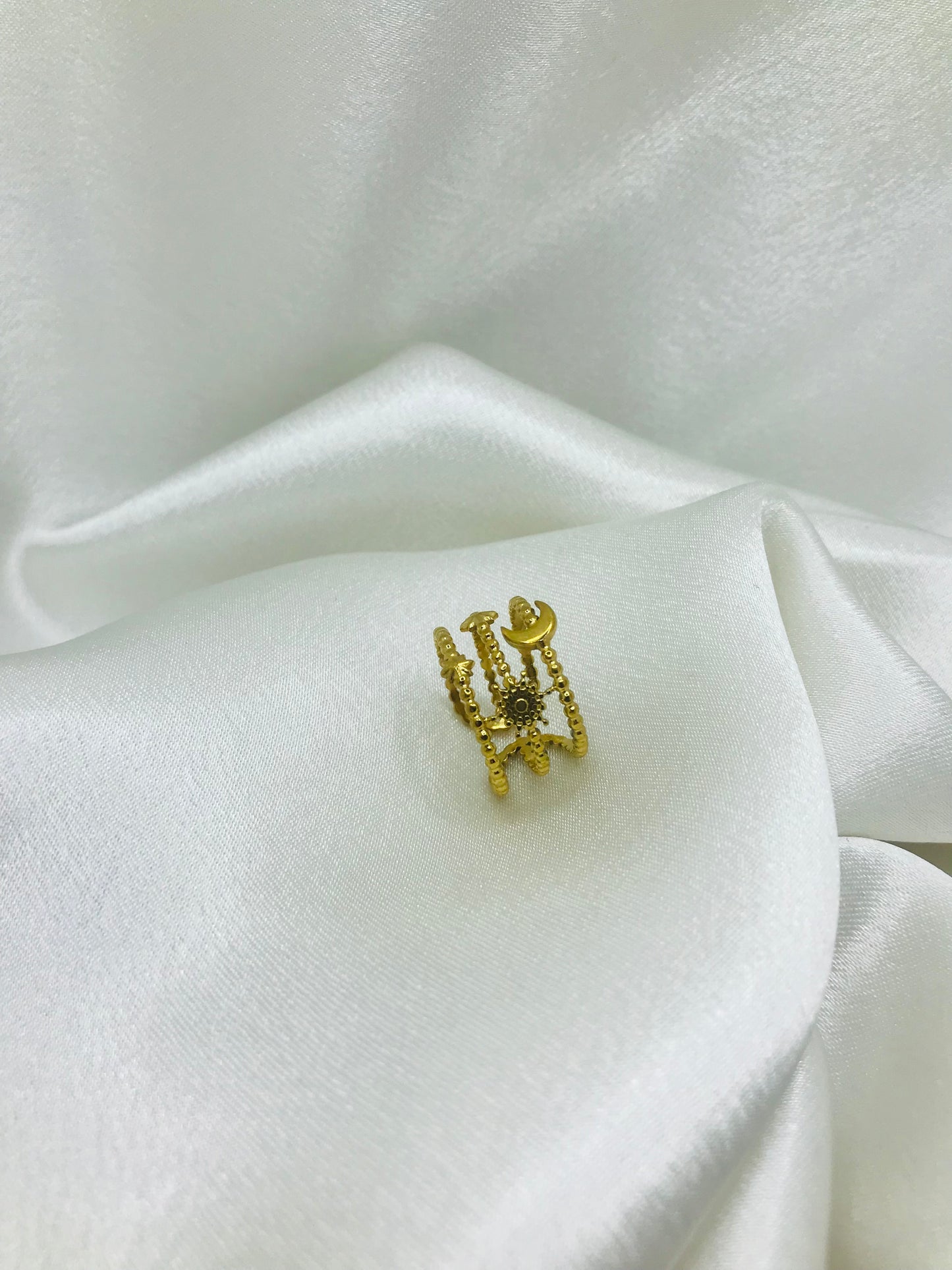 Beaded Three Layered Open Ring