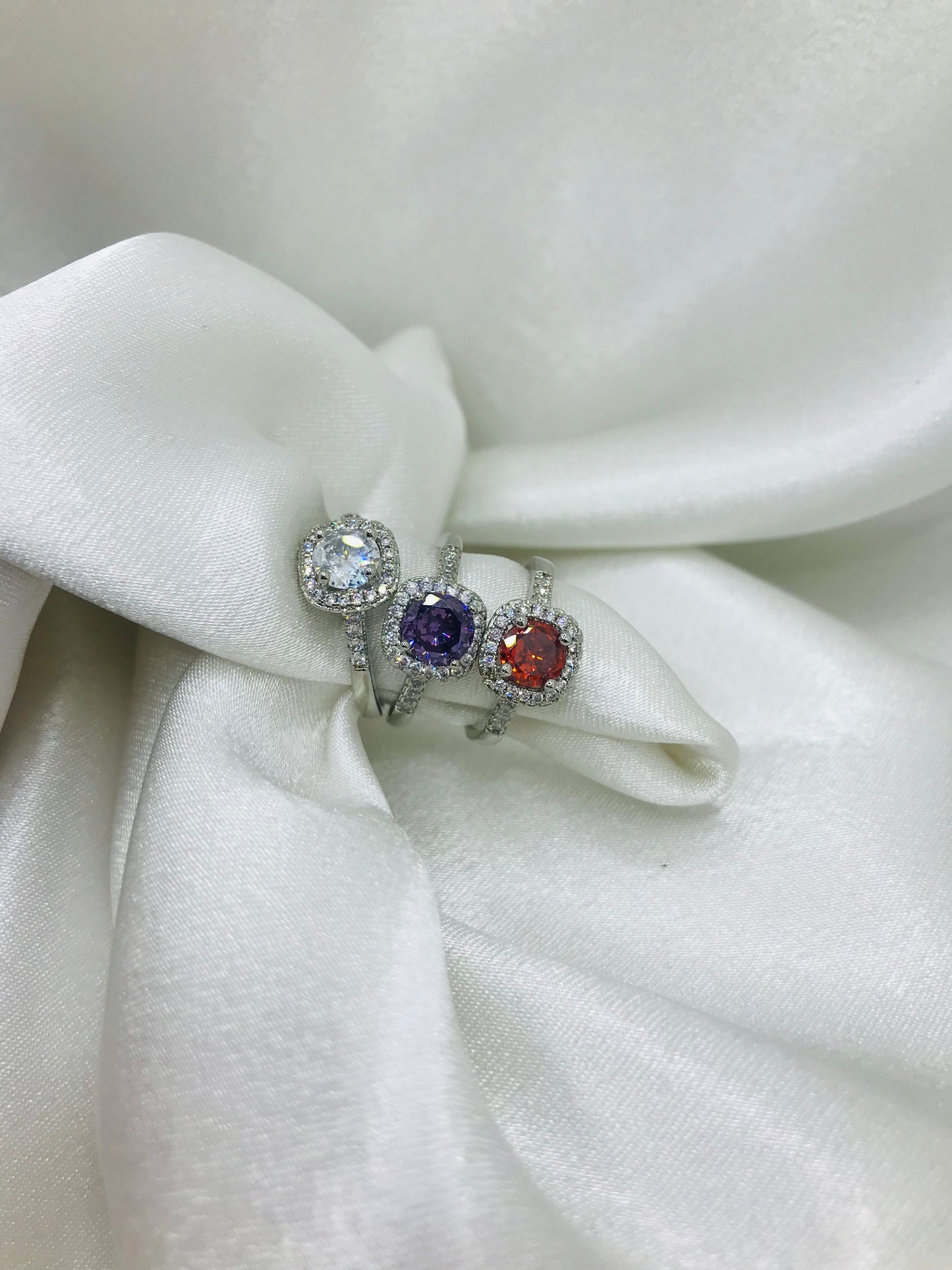 Sterling Silver Halo Gemstone Rings