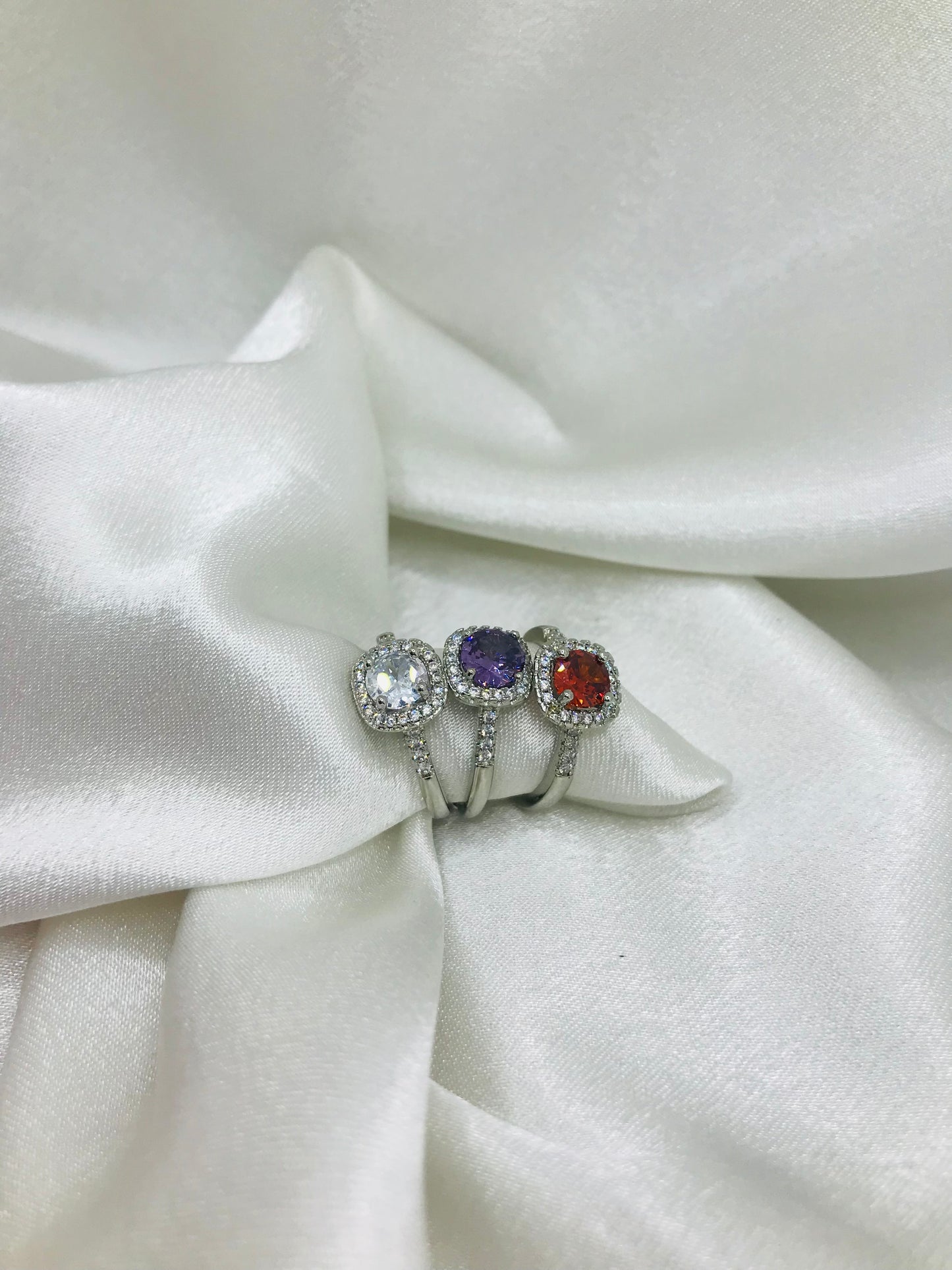Sterling Silver Halo Gemstone Rings