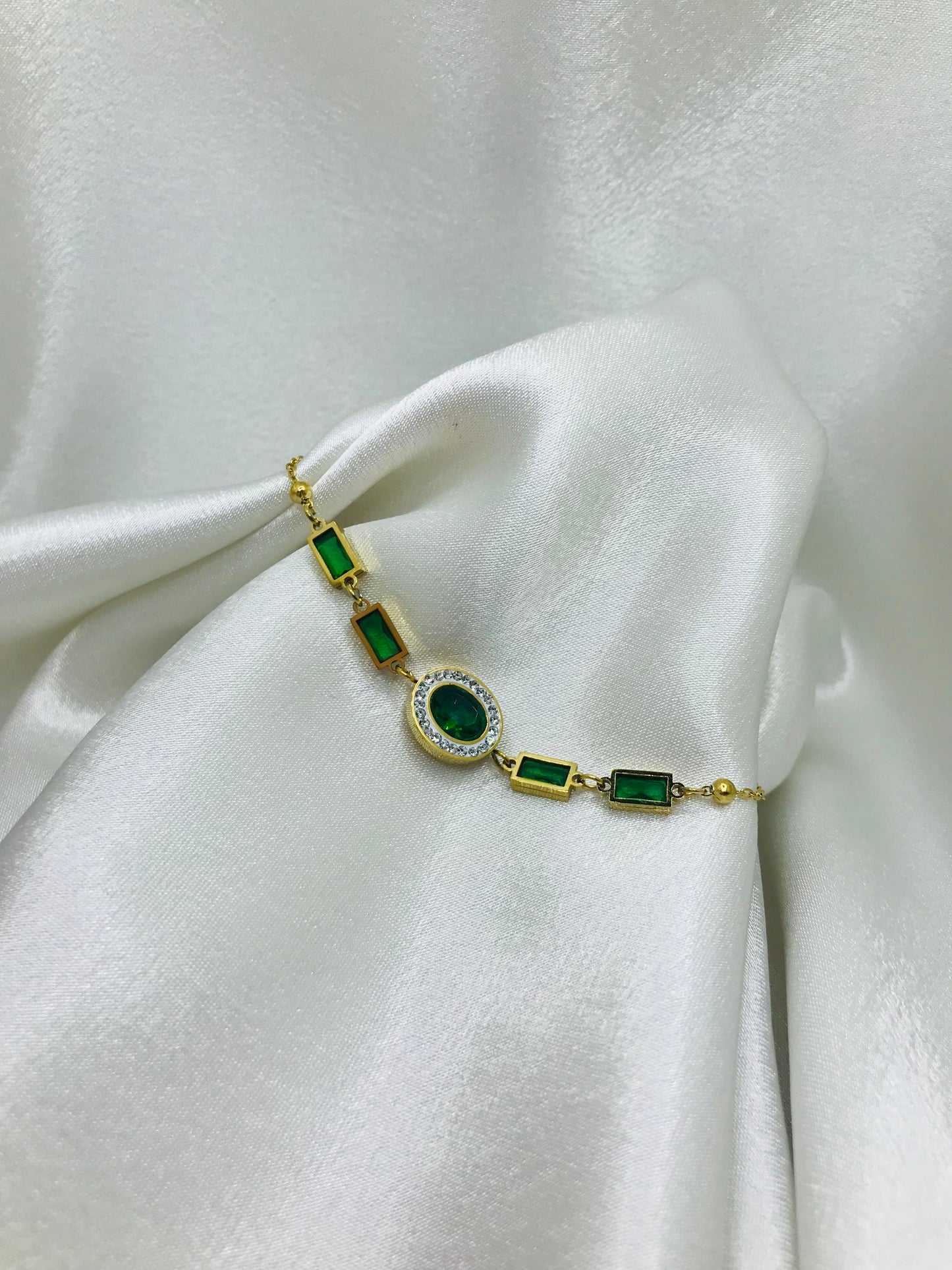 Emerald Zircon Chain Bracelet