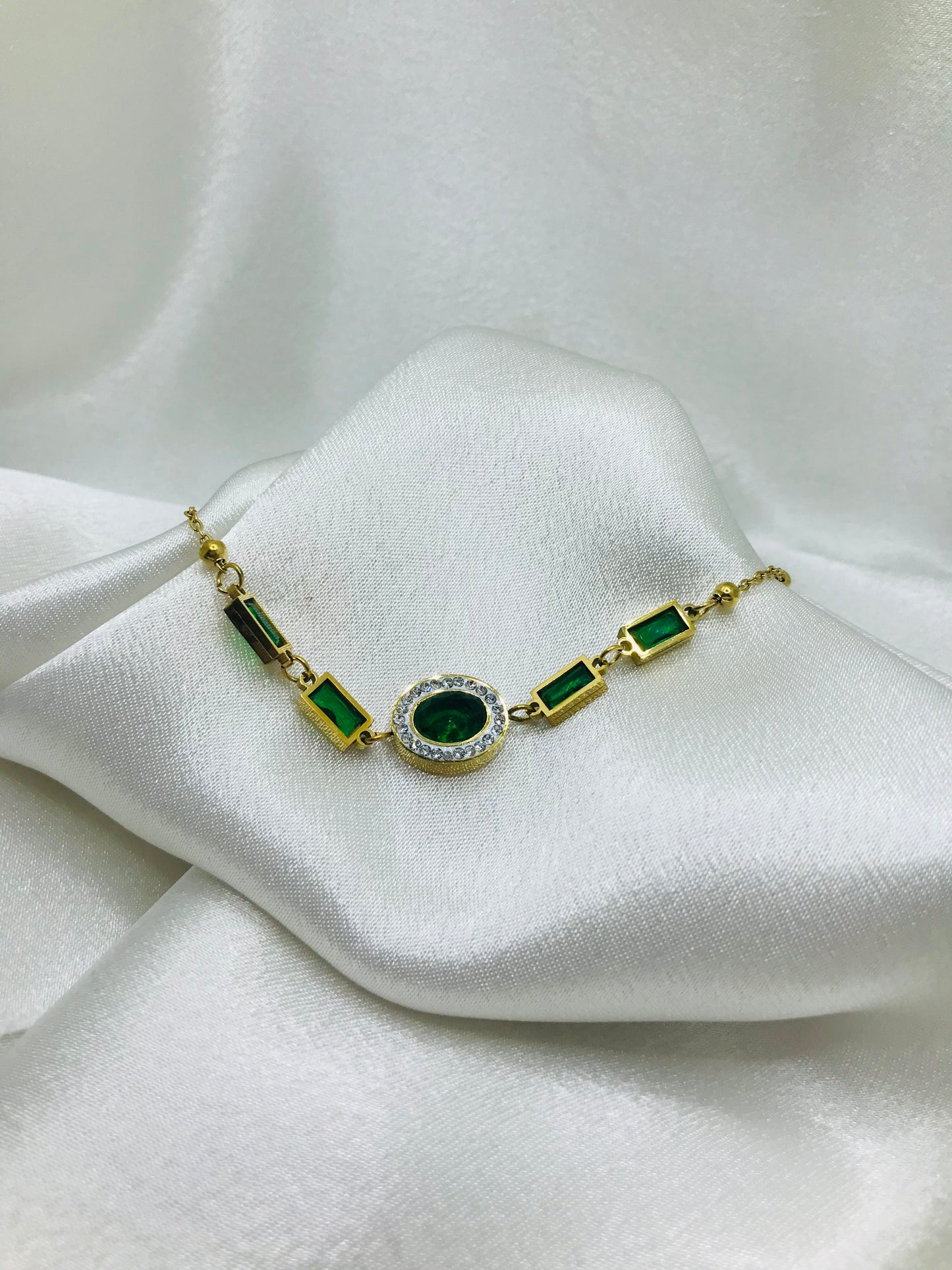 Emerald Zircon Chain Bracelet