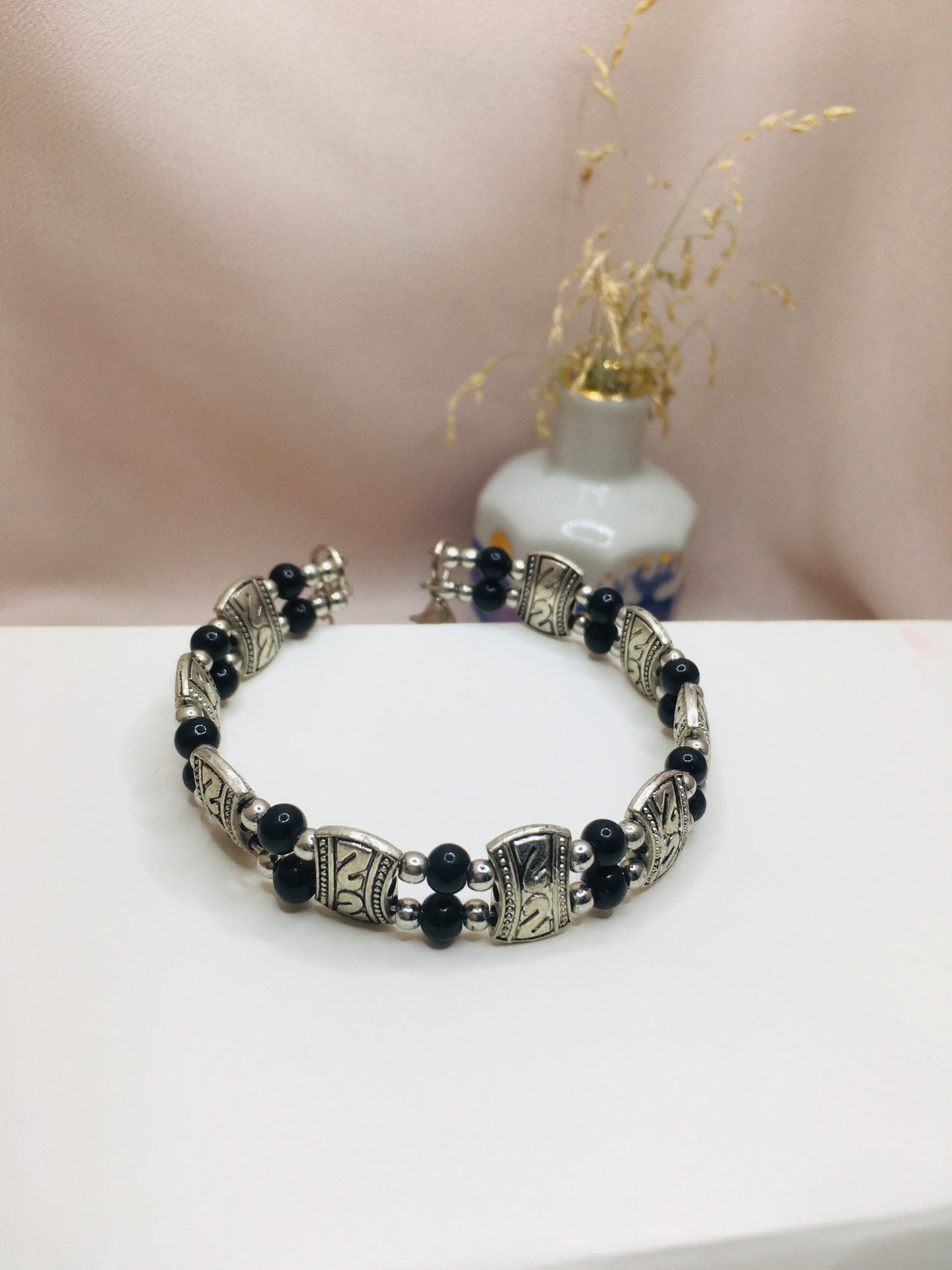 Beaded Bracelet with Silver Accents