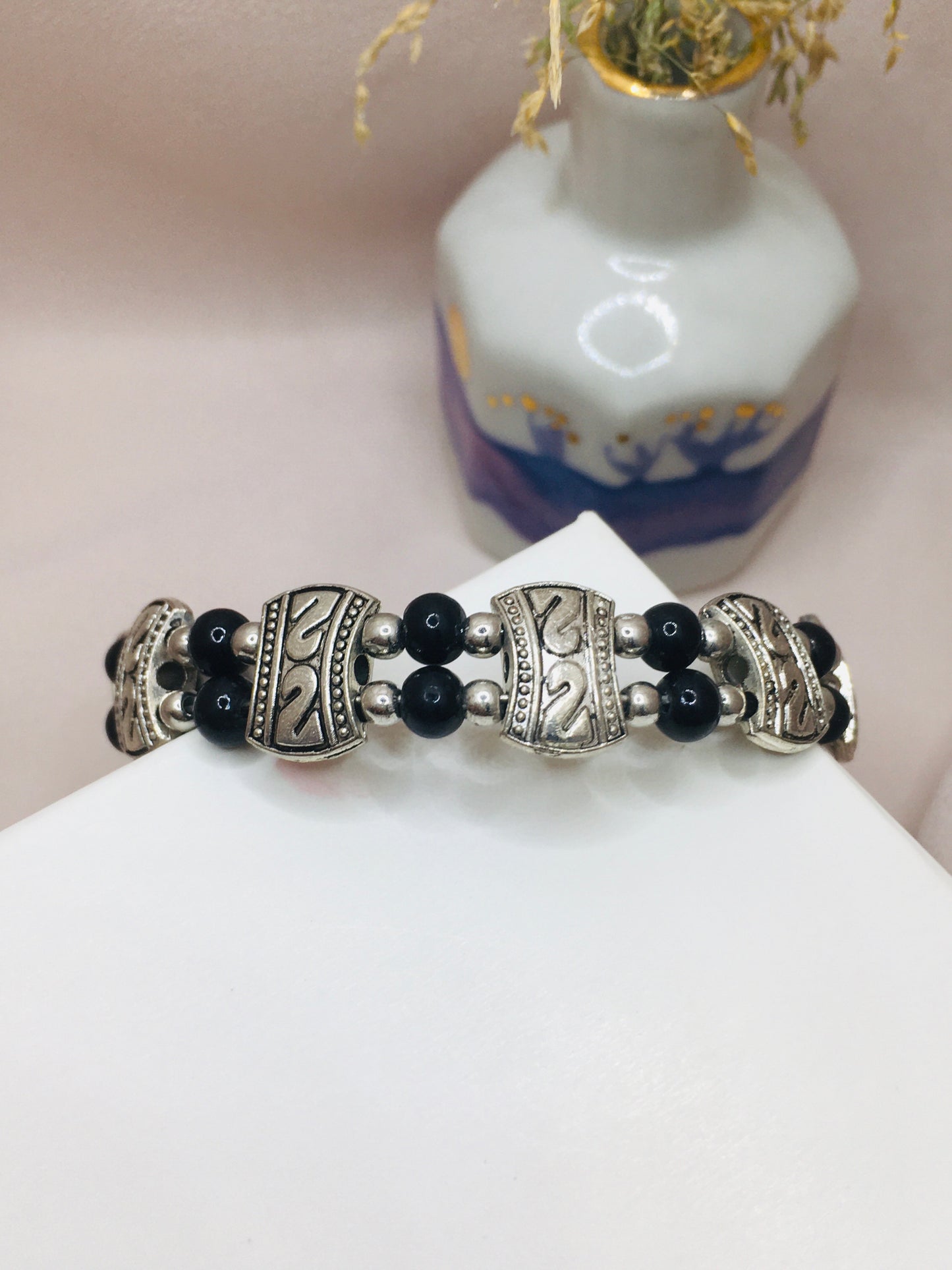 Beaded Bracelet with Silver Accents