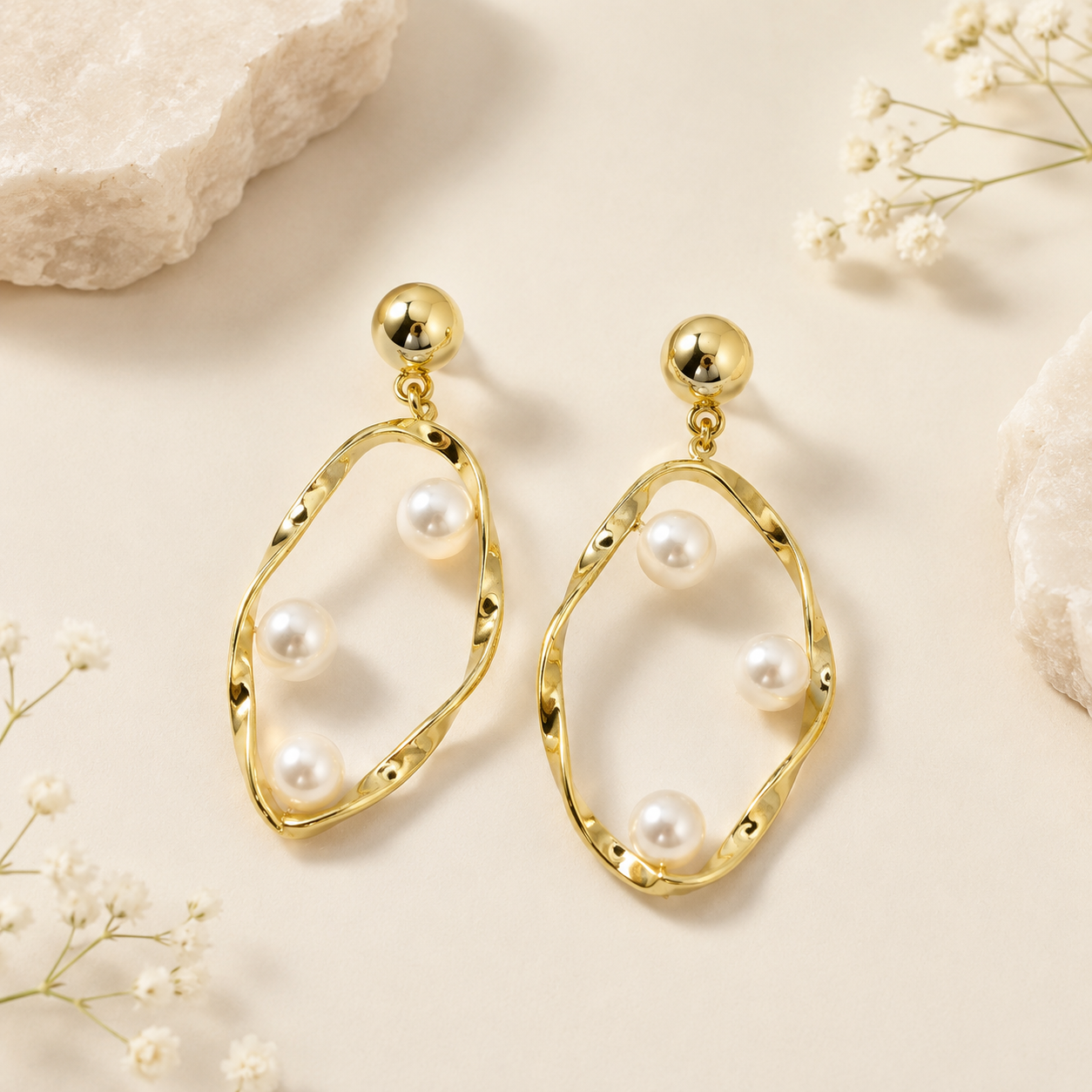Metal Pearl Earrings