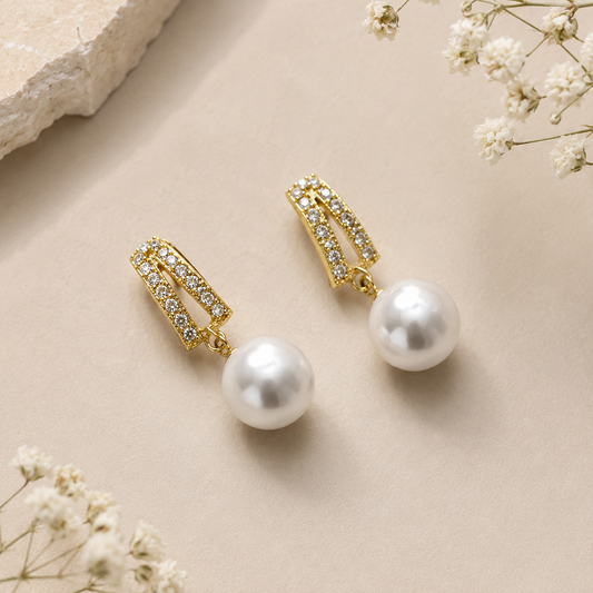 Fancy Pearl and Rhinestone Earrings