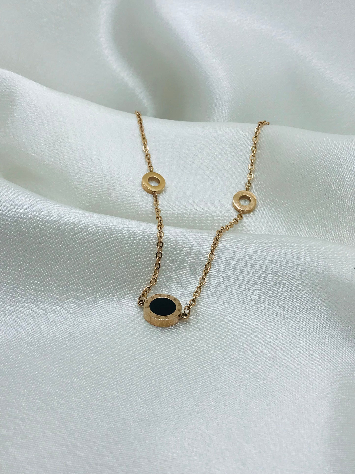 Double Sided Circle Pendant with long chain
