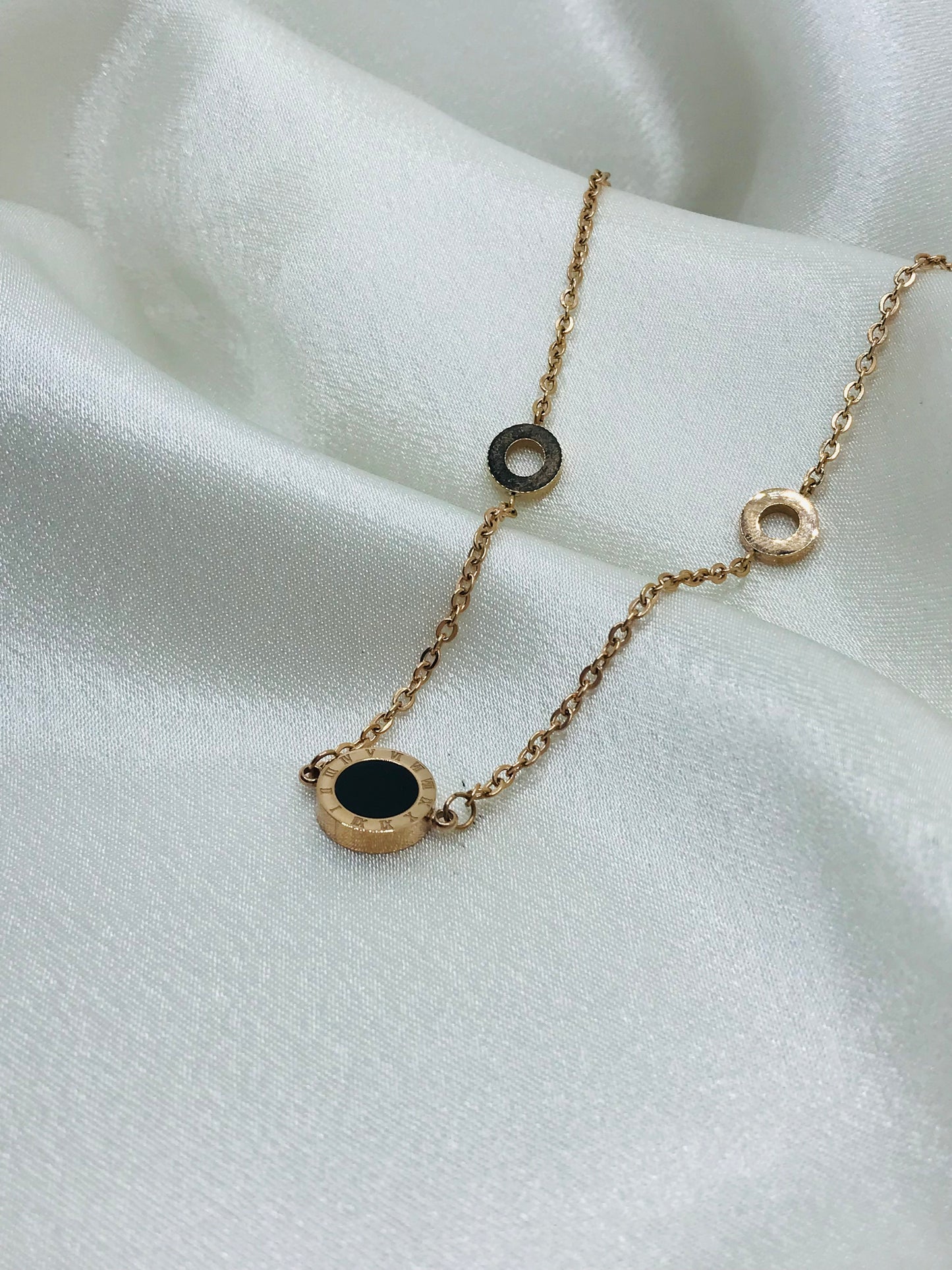 Double Sided Circle Pendant with long chain