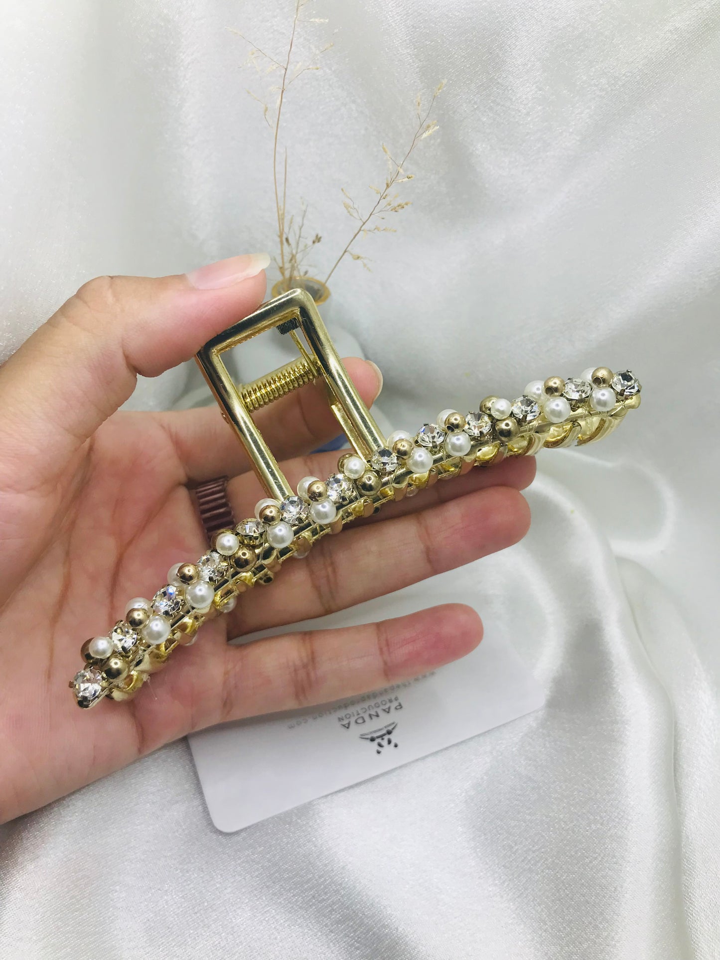 Gold and White Pearl Hair Claw