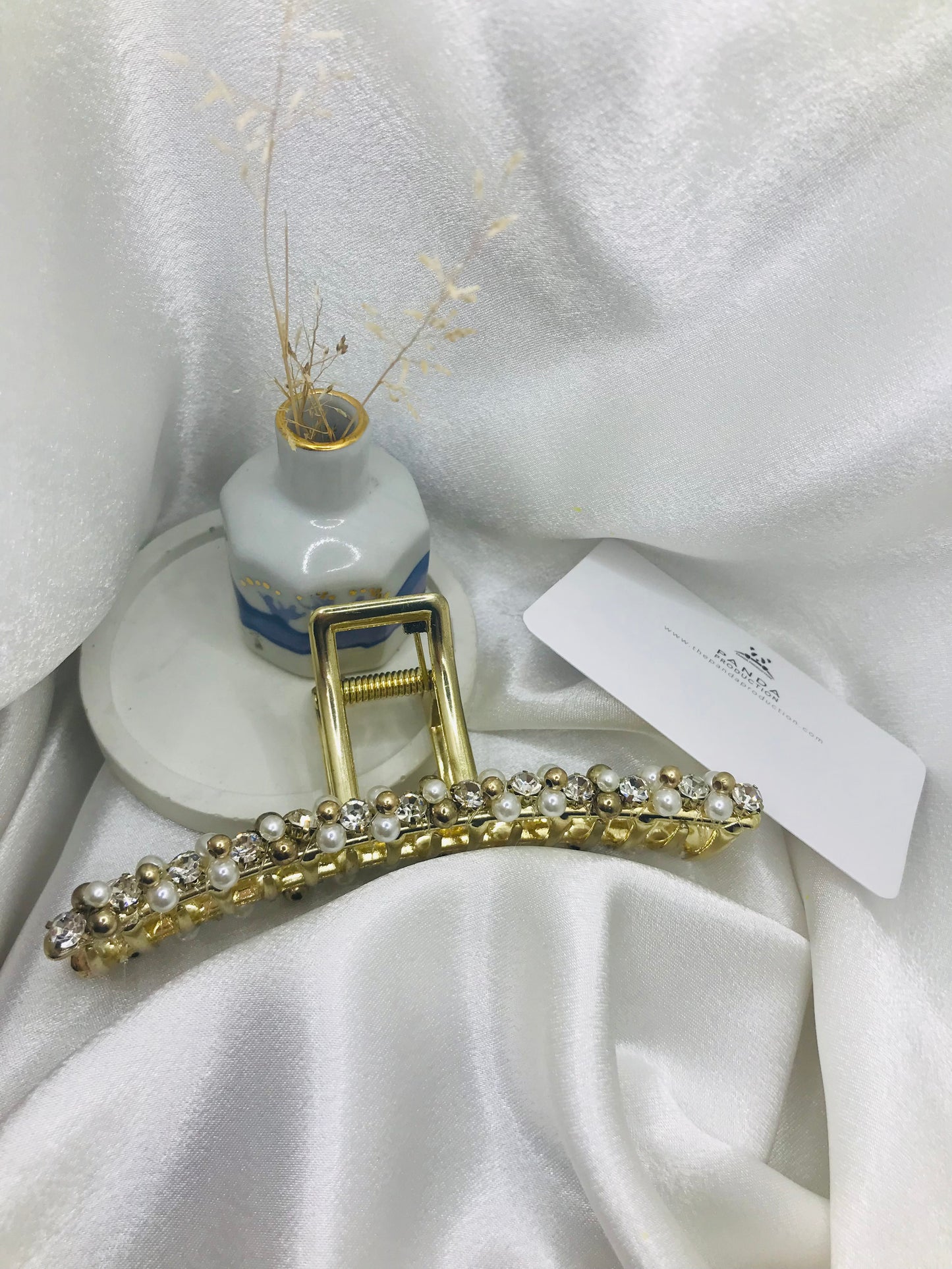 Gold and White Pearl Hair Claw