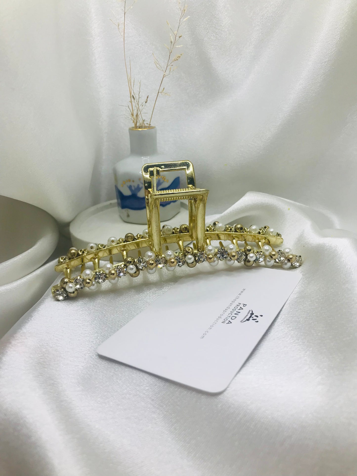 Gold and White Pearl Hair Claw