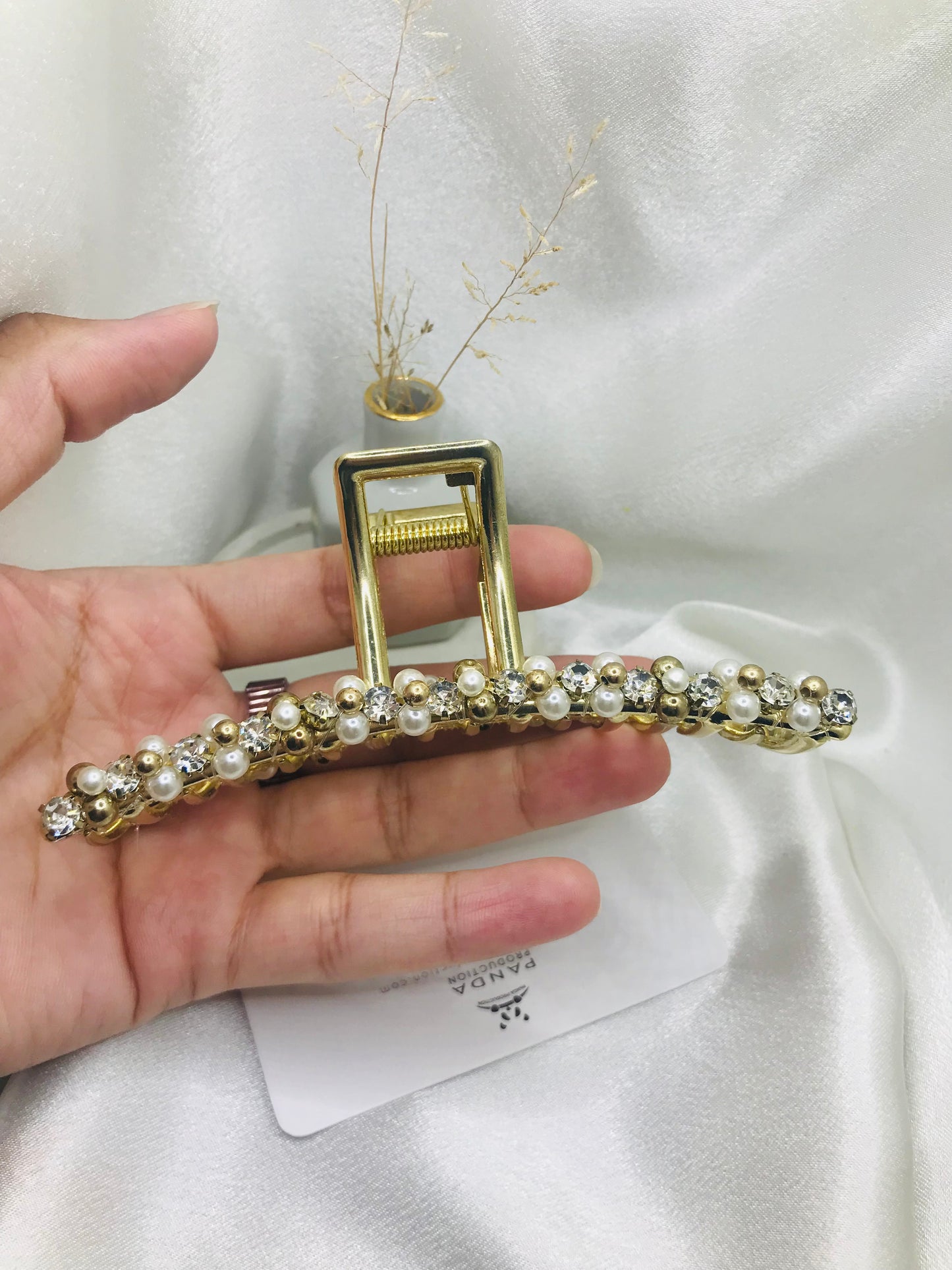 Gold and White Pearl Hair Claw
