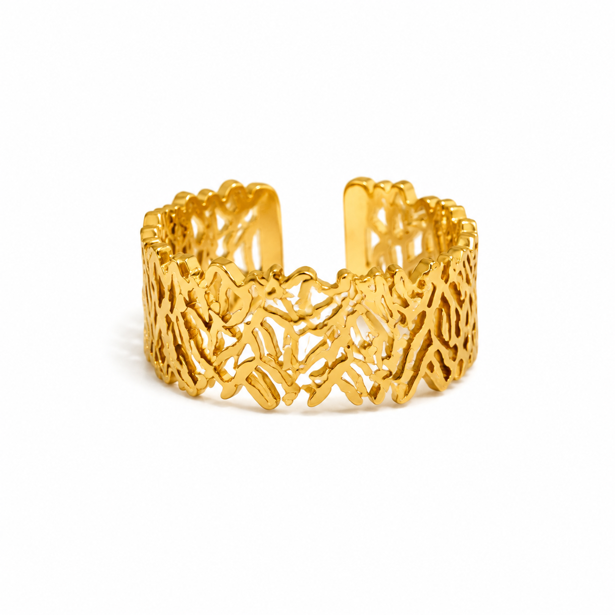 Golden Coral Lace Cuff Ring