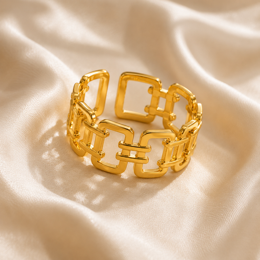 Golden Link Statement Cuff Ring