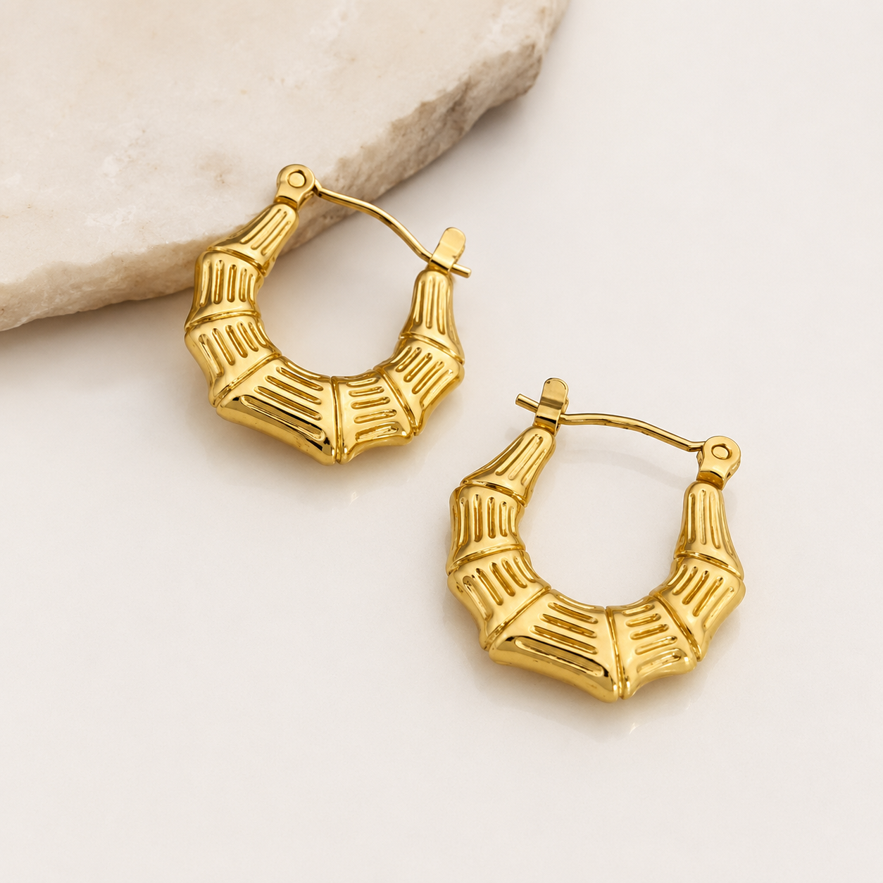 Golden Bamboo Hoop Earrings