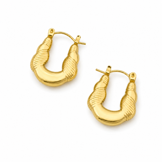 Golden Ribbed Hoop Earrings