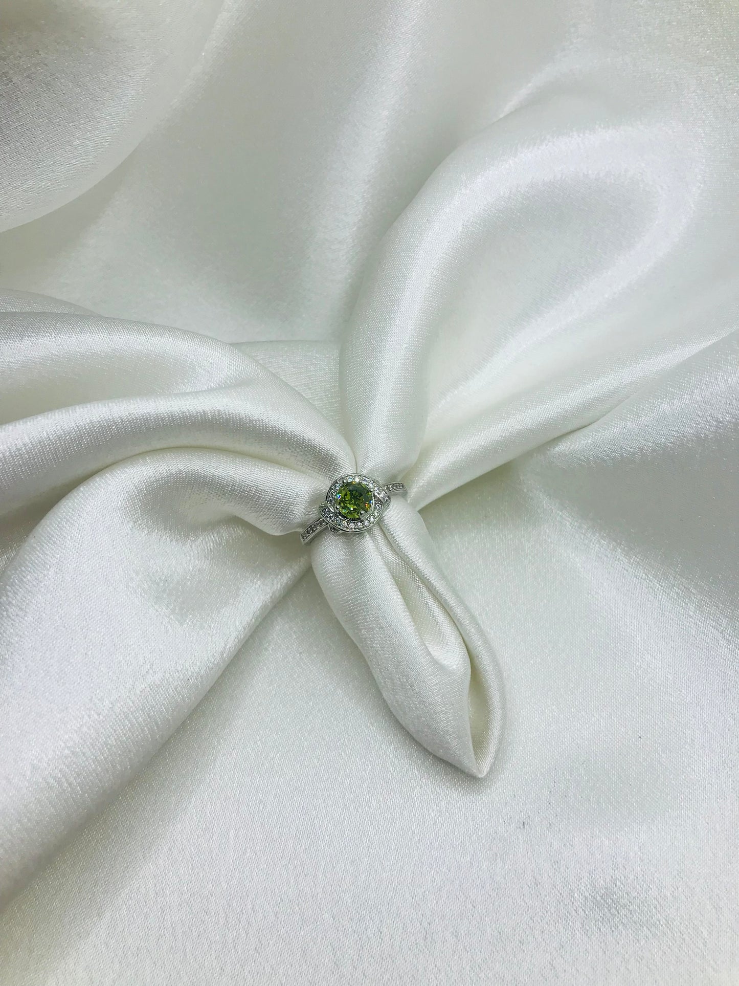 Green Gemstone Halo Ring