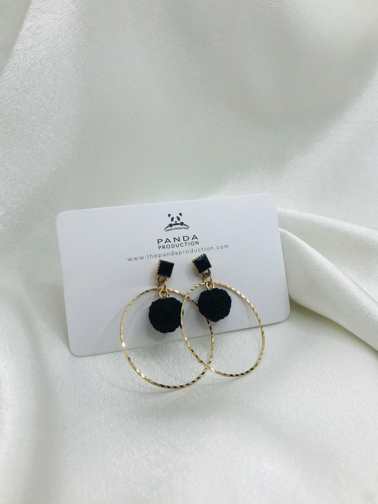 Gold Hoop Earrings with Pom-Poms