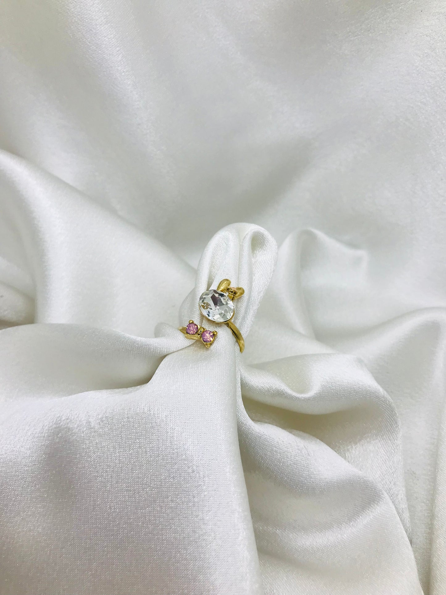 Oval Gemstone Ring with Pink Accents