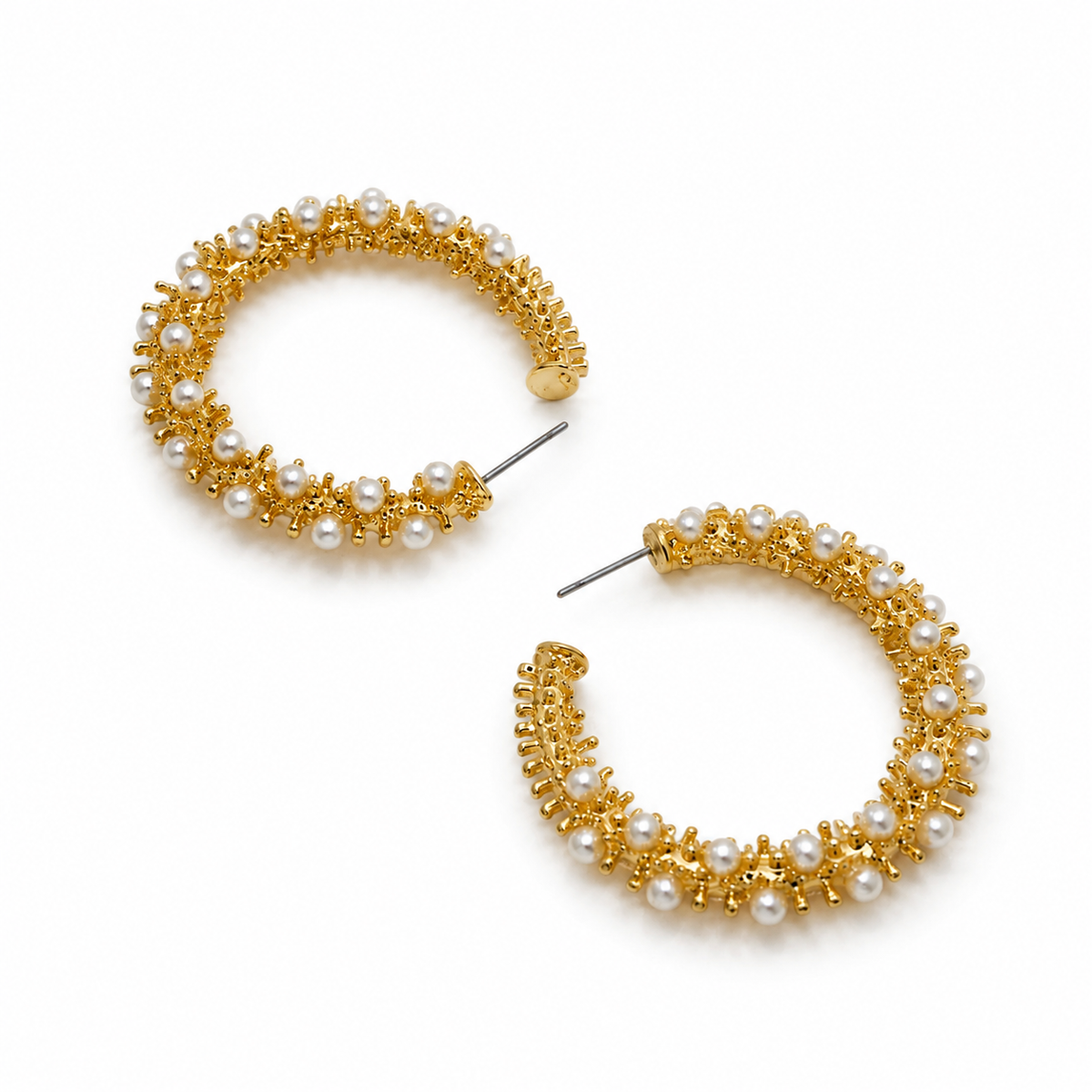 Pearl Embellished Gold Hoops