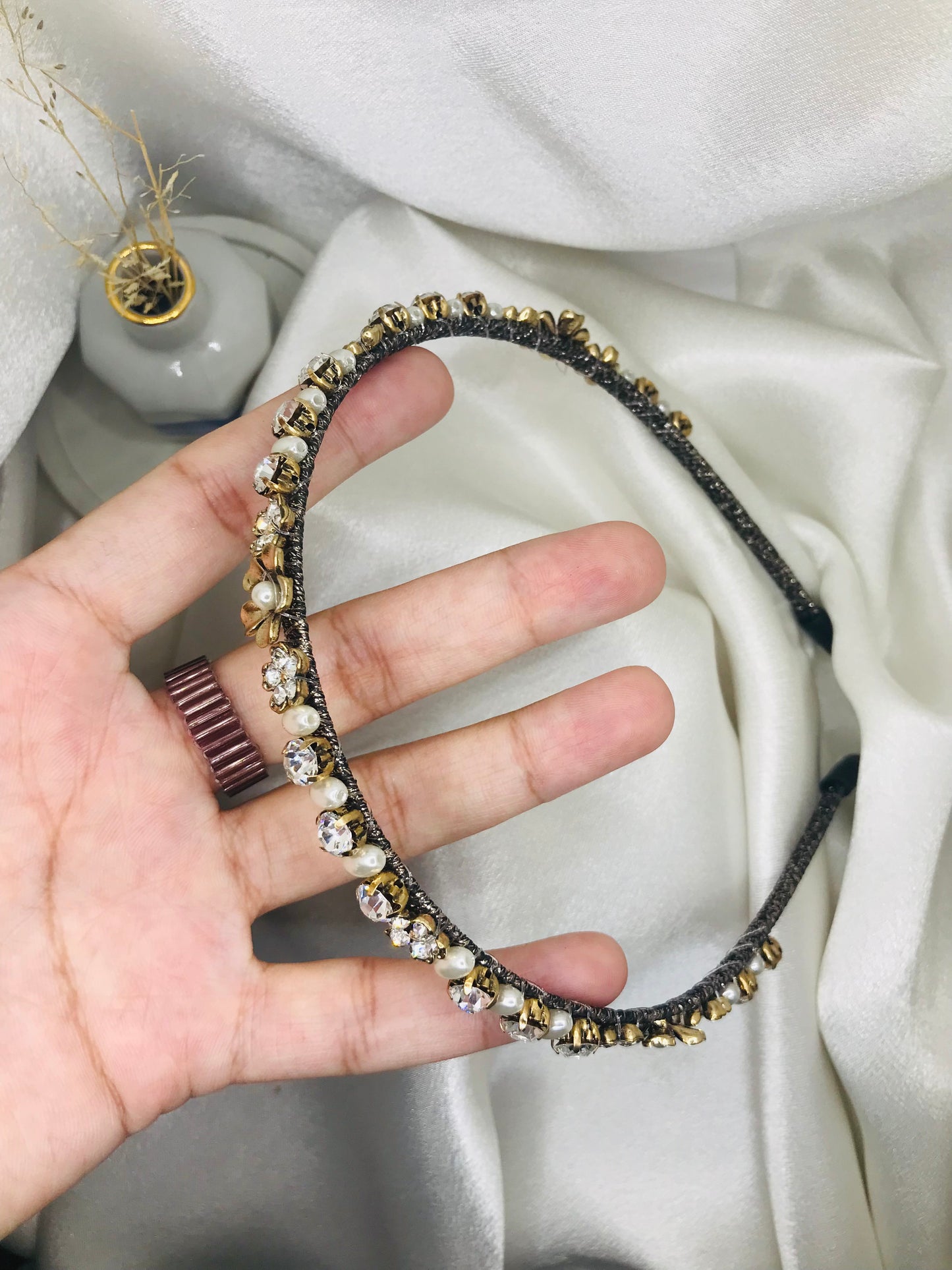 Pearl and Rhinestone Flower Hair Crown