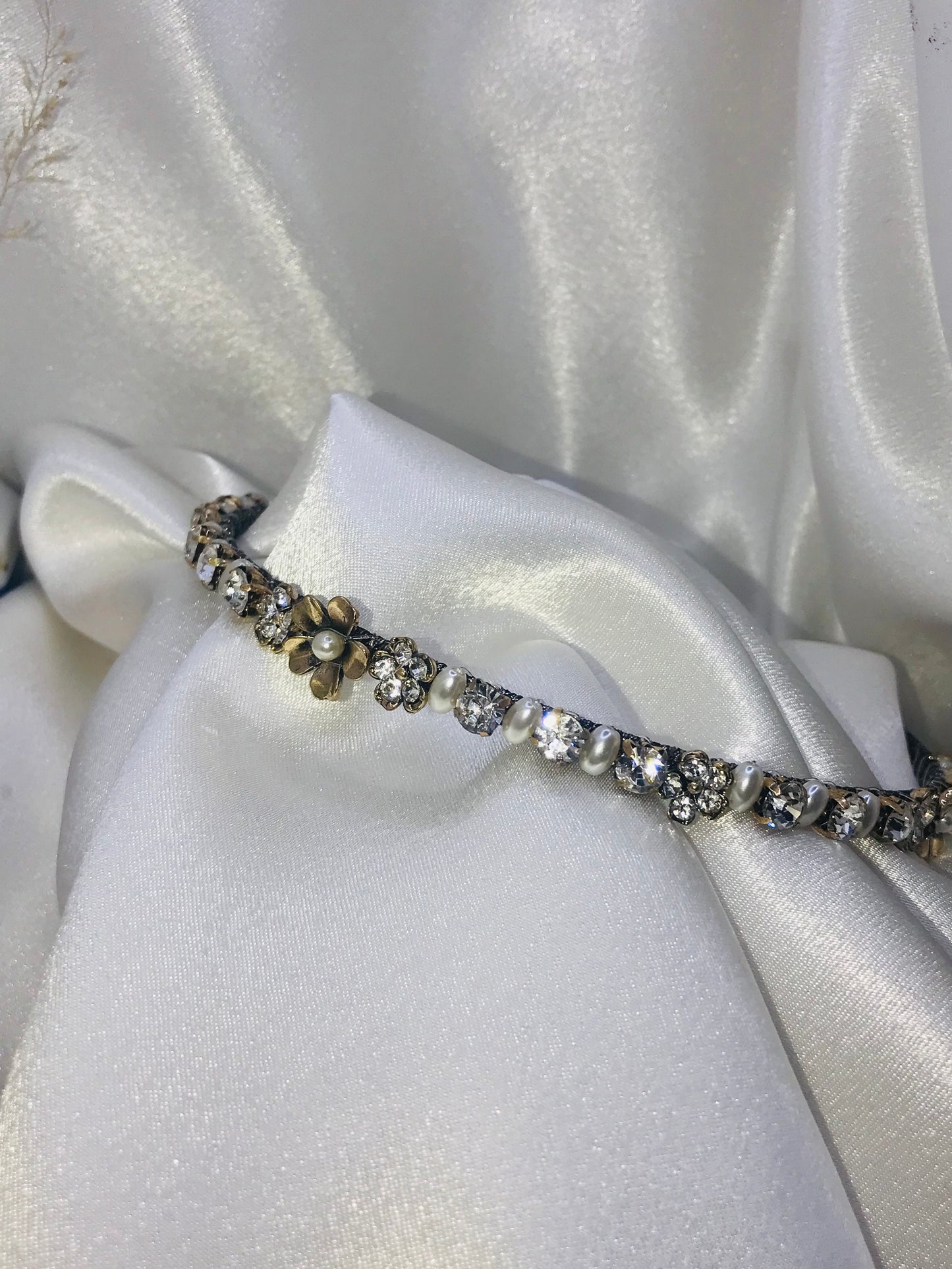 Pearl and Rhinestone Flower Hair Crown