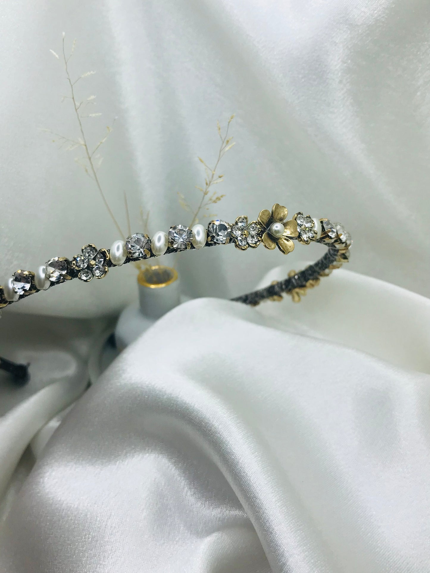 Pearl and Rhinestone Flower Hair Crown