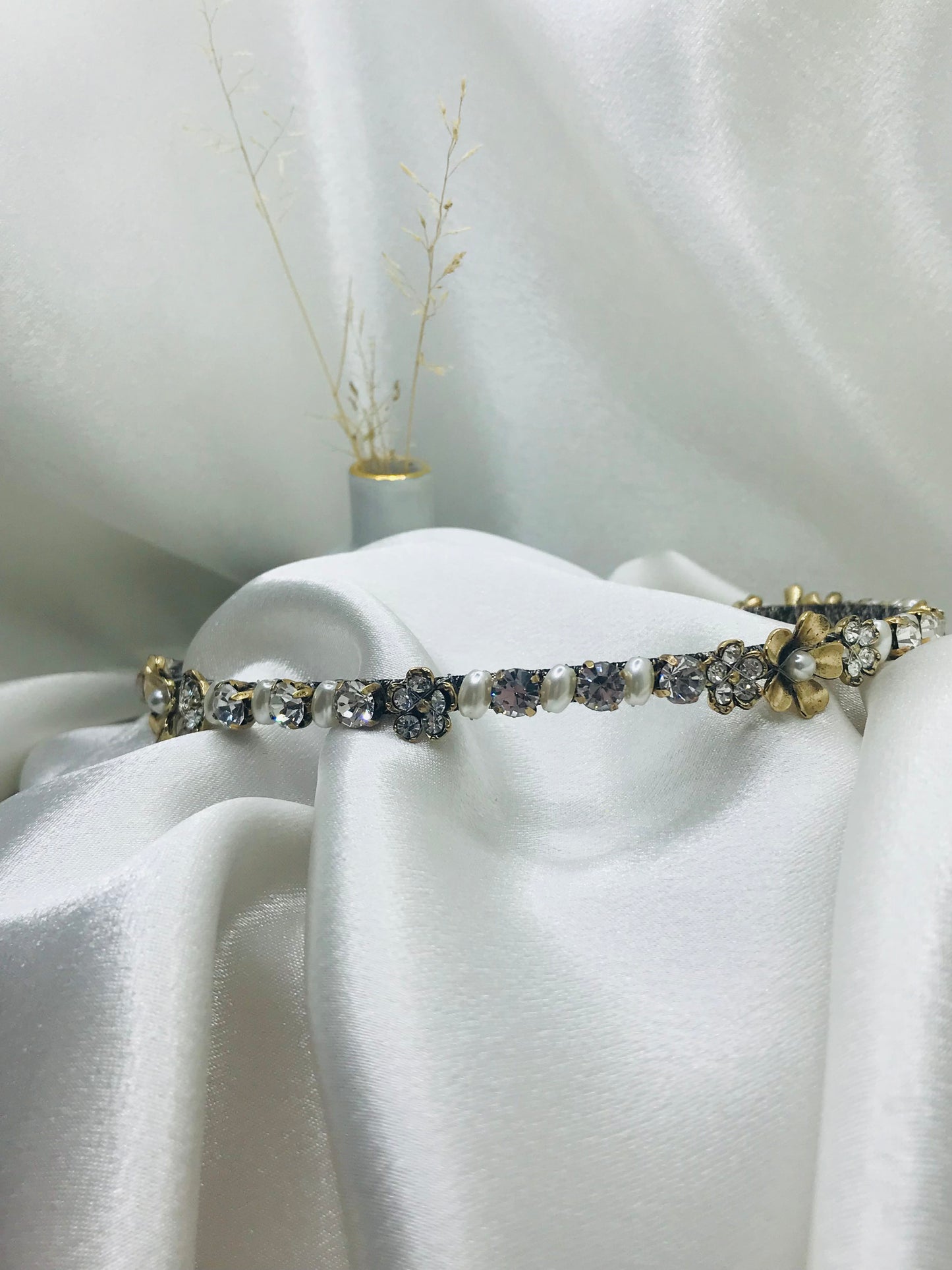 Pearl and Rhinestone Flower Hair Crown